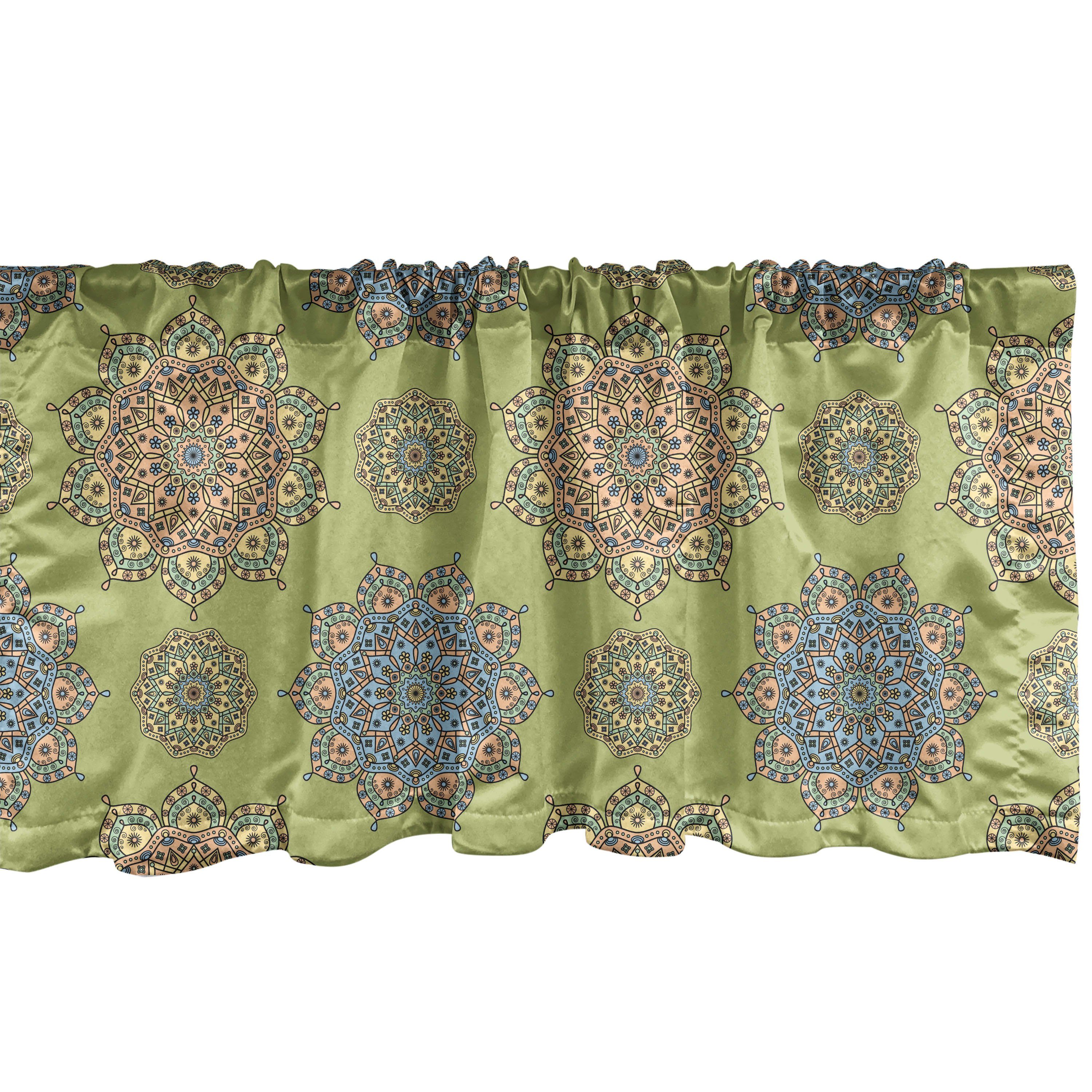 Scheibengardine Vorhang Volant für Küche Schlafzimmer Dekor mit Stangentasche, Abakuhaus, Microfaser, asiatisch Mandala-Medaillon-Muster