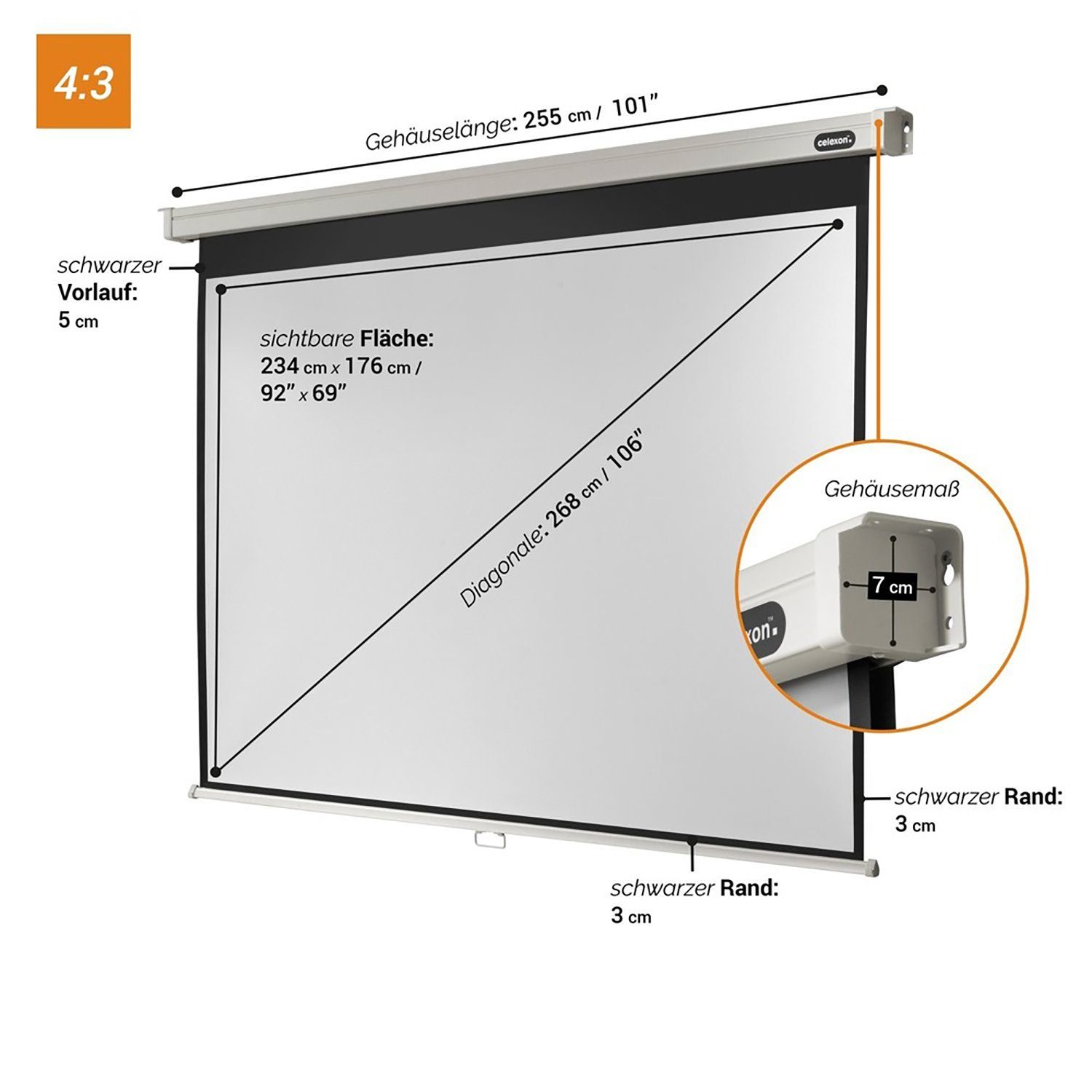 Professional Rolloleinwand x (234 176cm, 4:3, 1,2) Gain Celexon