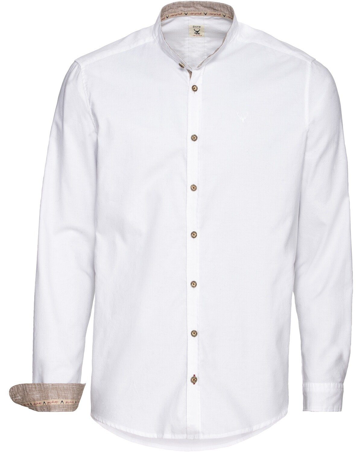 Pure Trachtenhemd Oxfordhemd mit Stehkragen Weiß