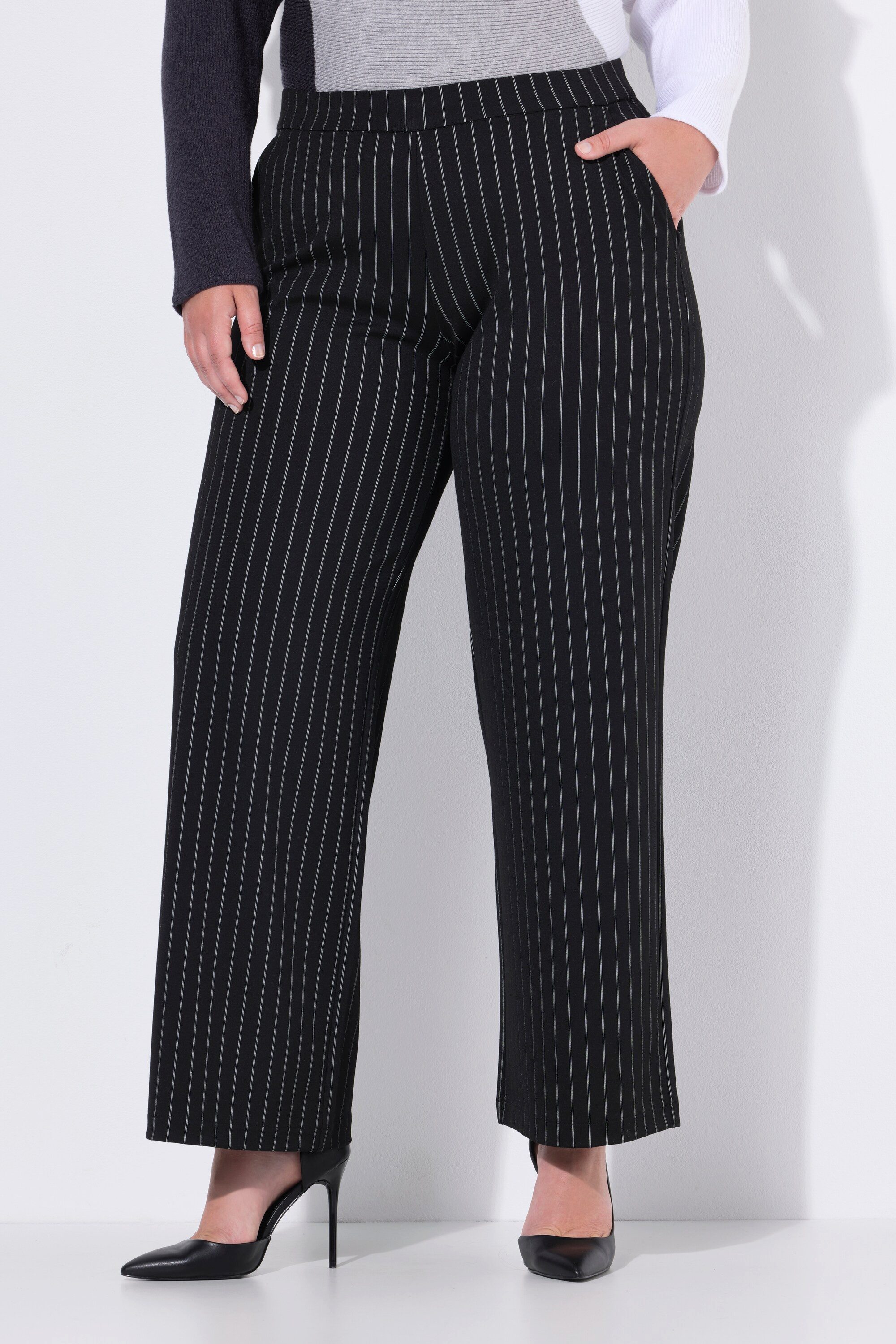 Ulla Popken Schlupfhose Hose Mary Nadelstreifen weites Bein Elastikbund günstig online kaufen