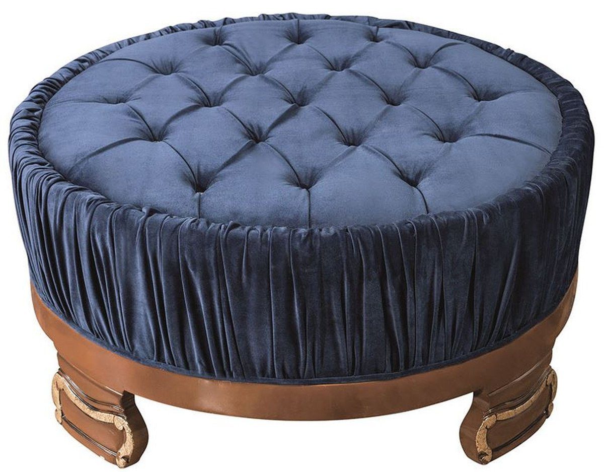 Casa Padrino Couchtisch Luxus Barock Couchtisch Blau / Braun Ø 100 x H. 50 cm - Runder Wohnzimmertisch mit edelem Samtstoff und Glitzersteinen - Barock Möbel