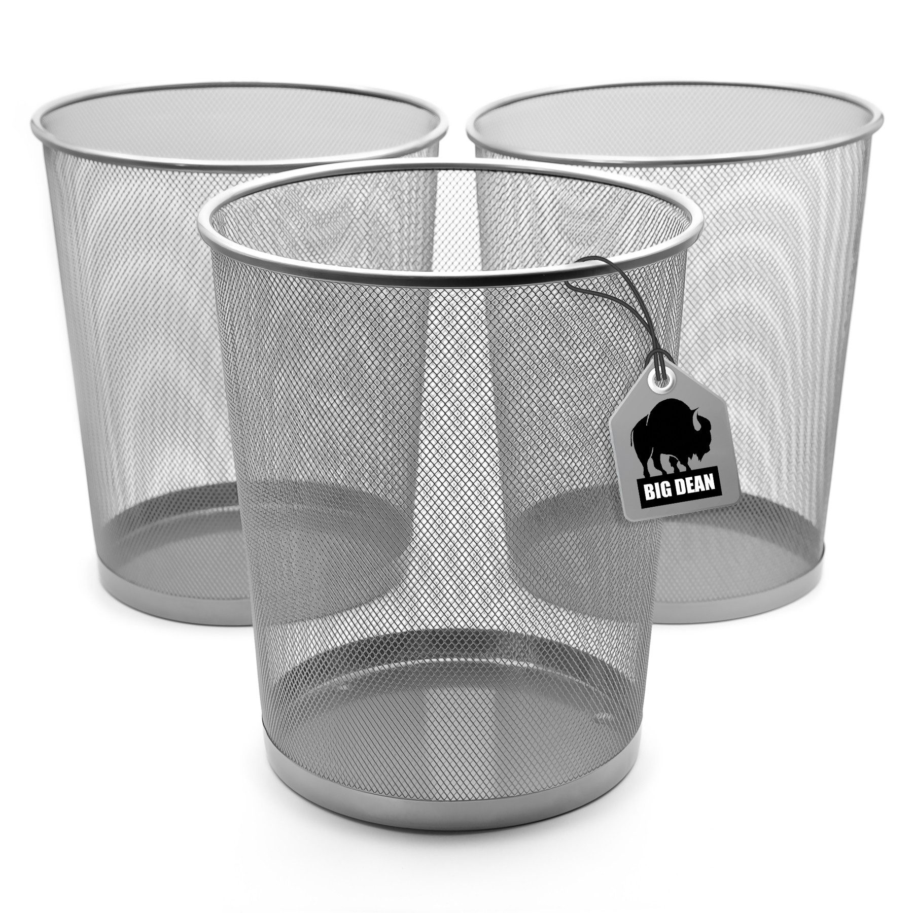 BigDean Papierkorb 3 Stück Mülleimer Büro silber 20L Draht – vielseitiger Mülleimer, Der Allrounder im Zeitlosen Design.