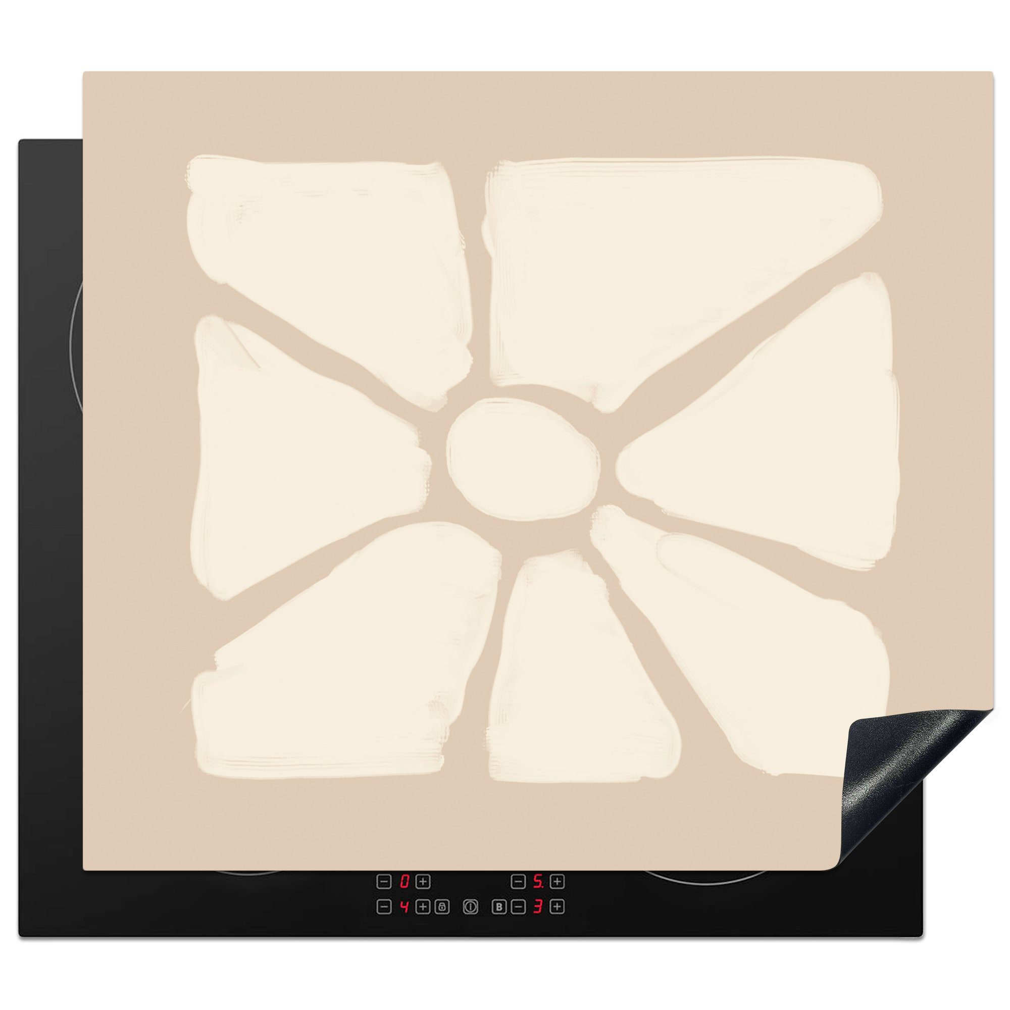 MuchoWow Herdblende-/Abdeckplatte Blumen - Pastell - Beige - Kunst, Vinyl, (1 tlg), 60x52 cm, Mobile Arbeitsfläche nutzbar, Ceranfeldabdeckung