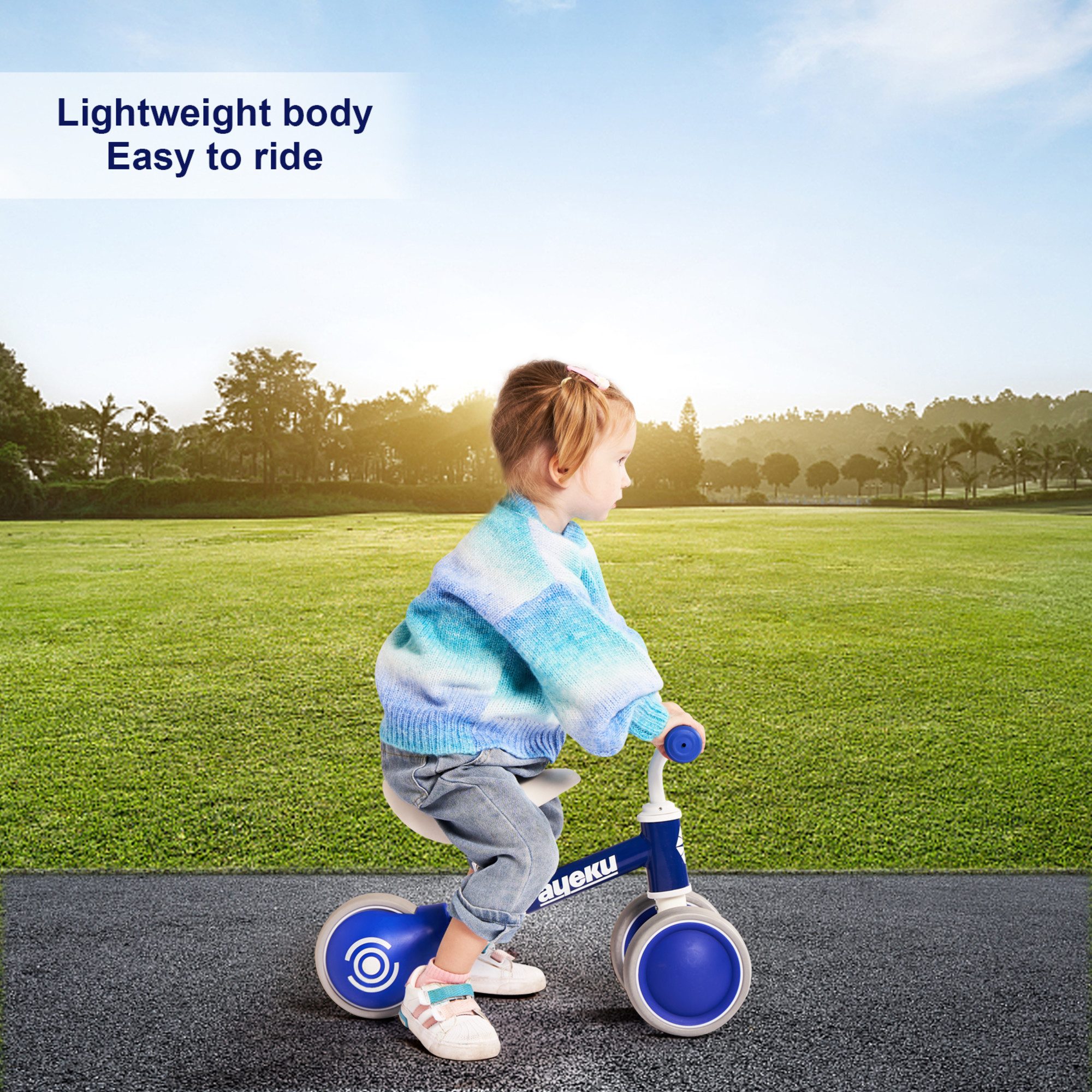 Ayeku Laufrad Laufrad Kinder 1–3 Jahre mit verstellbarem Sitz und leisen Rädern Blau