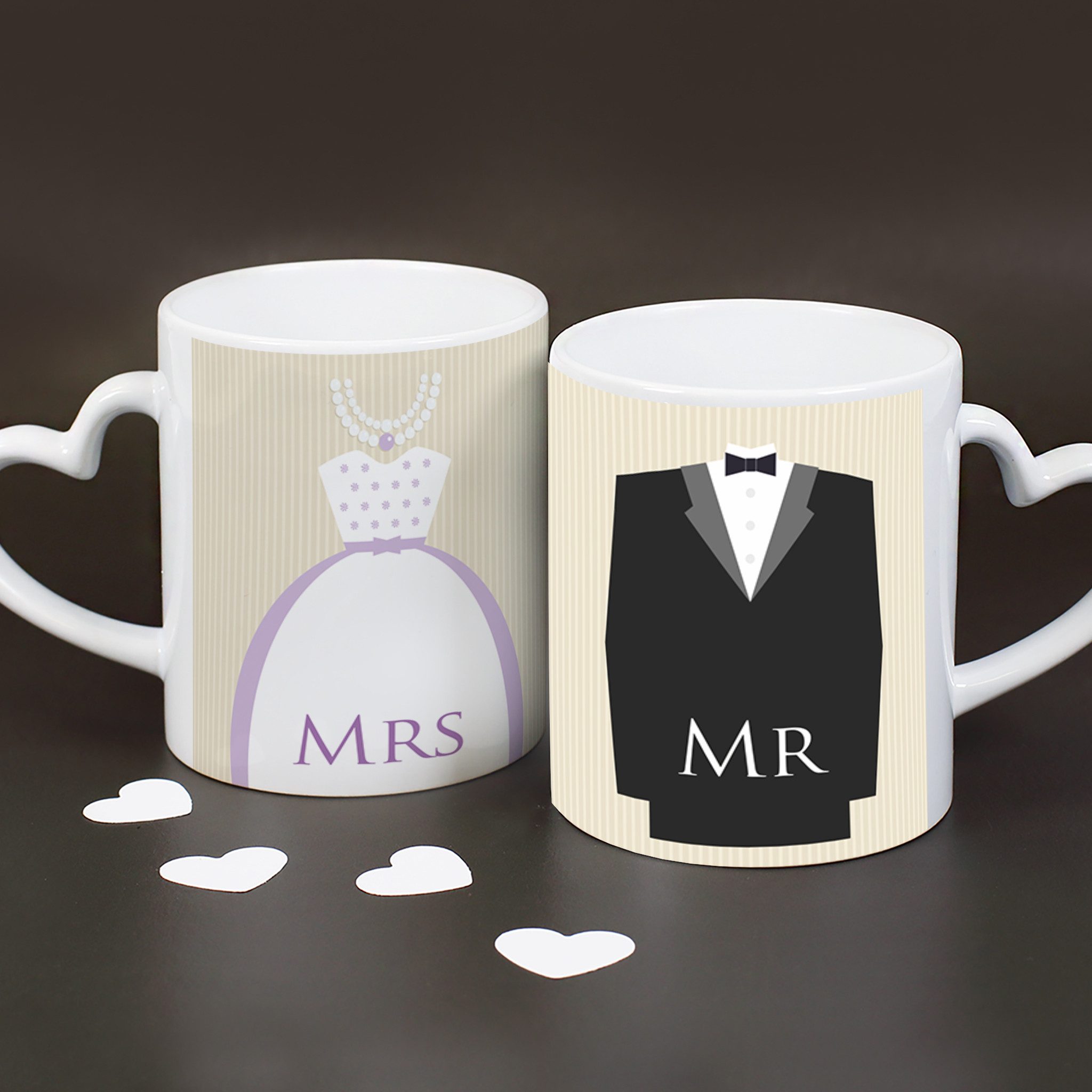 Herz & Heim Tasse 2er Set mit Henkel in Herzform und Motiven für Paare