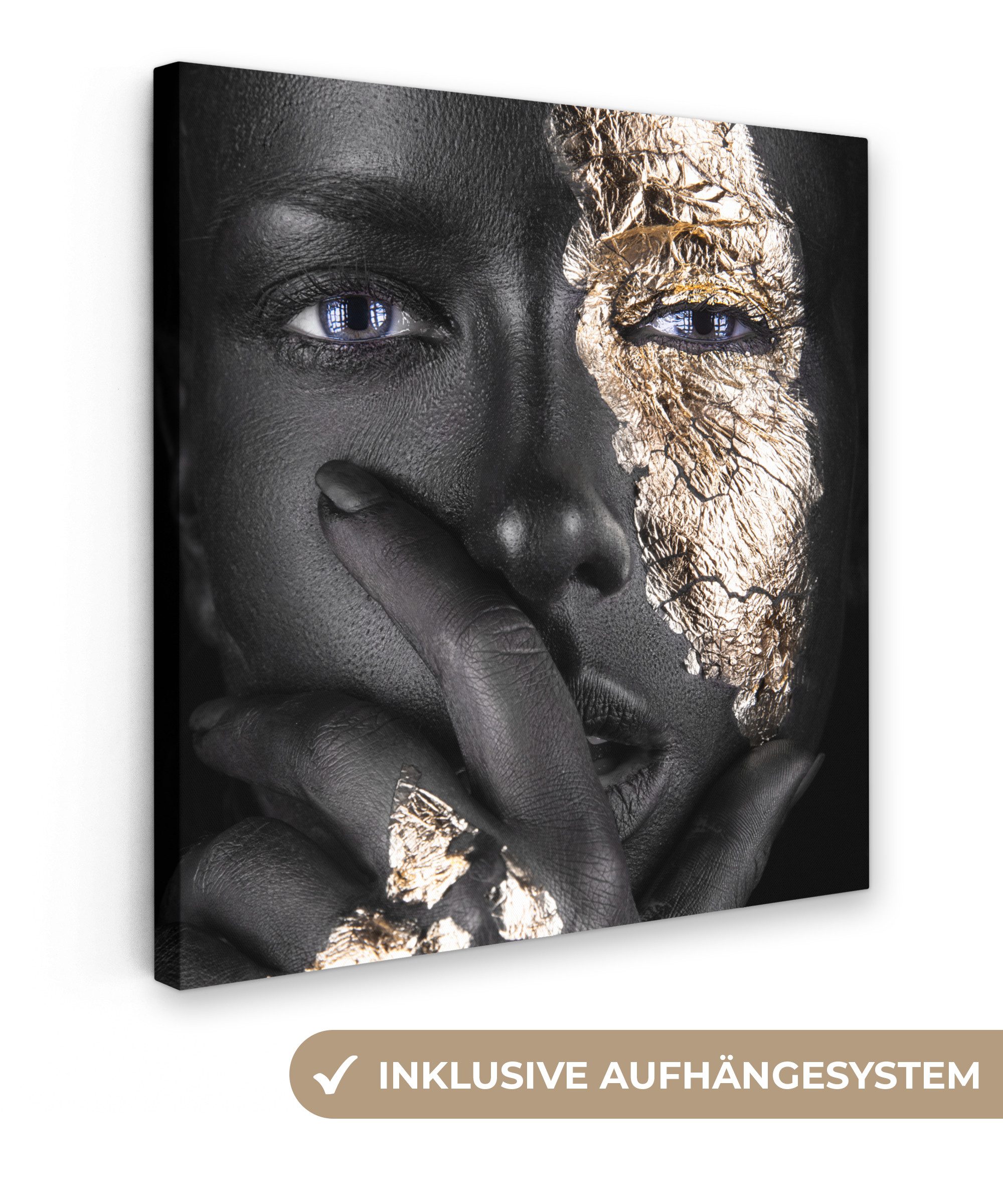 OneMillionCanvasses® Leinwandbild Frau - Gold - Schwarz - Make-up - Luxus, Fotodruck (1 St), Wandbild, Deko Schlafzimmer Wohnzimmer Flur 20x20 cm