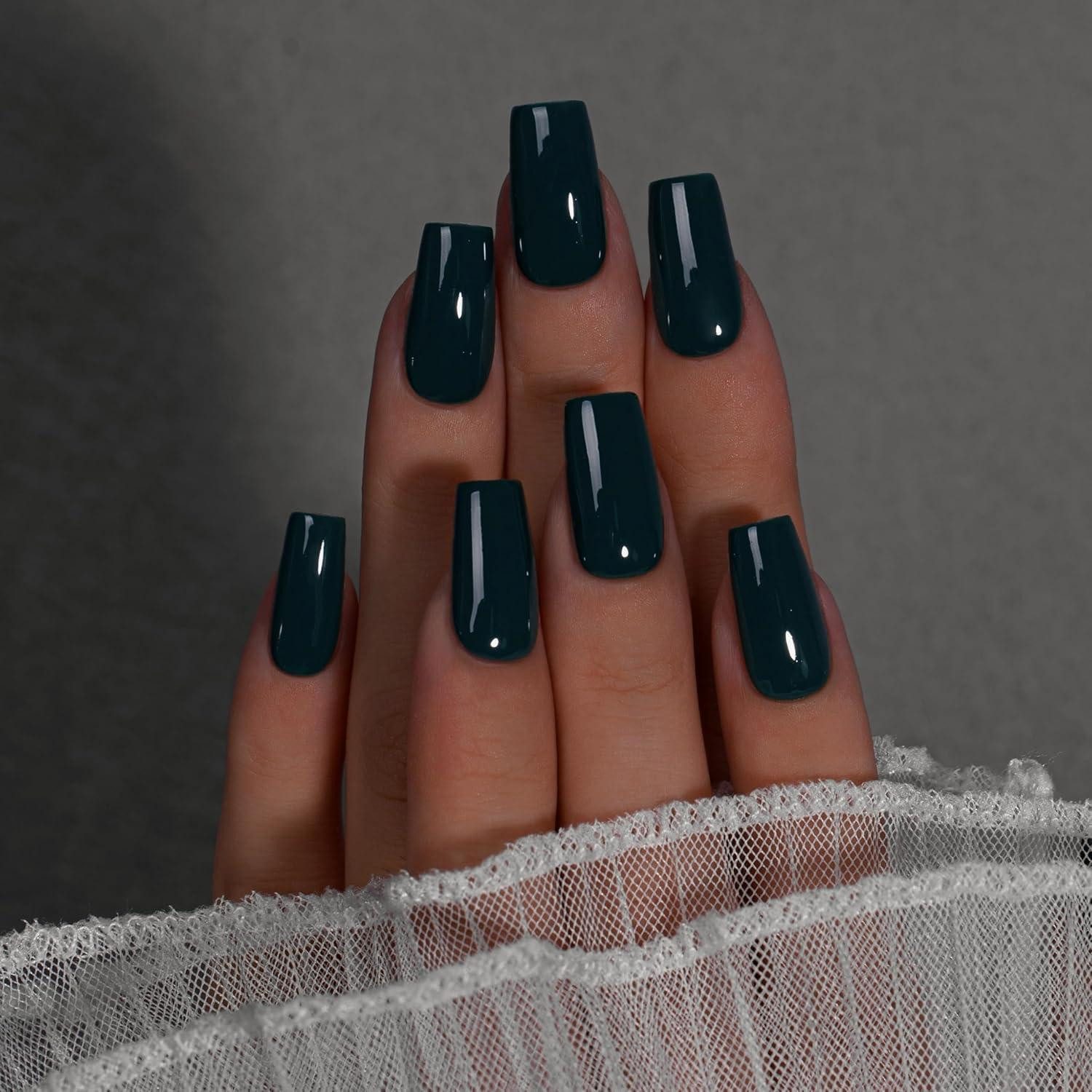 LuxusKollektion Kunstfingernägel Künstliche Nägel Press On Gel Eckig Lang Set 24 Schwarz