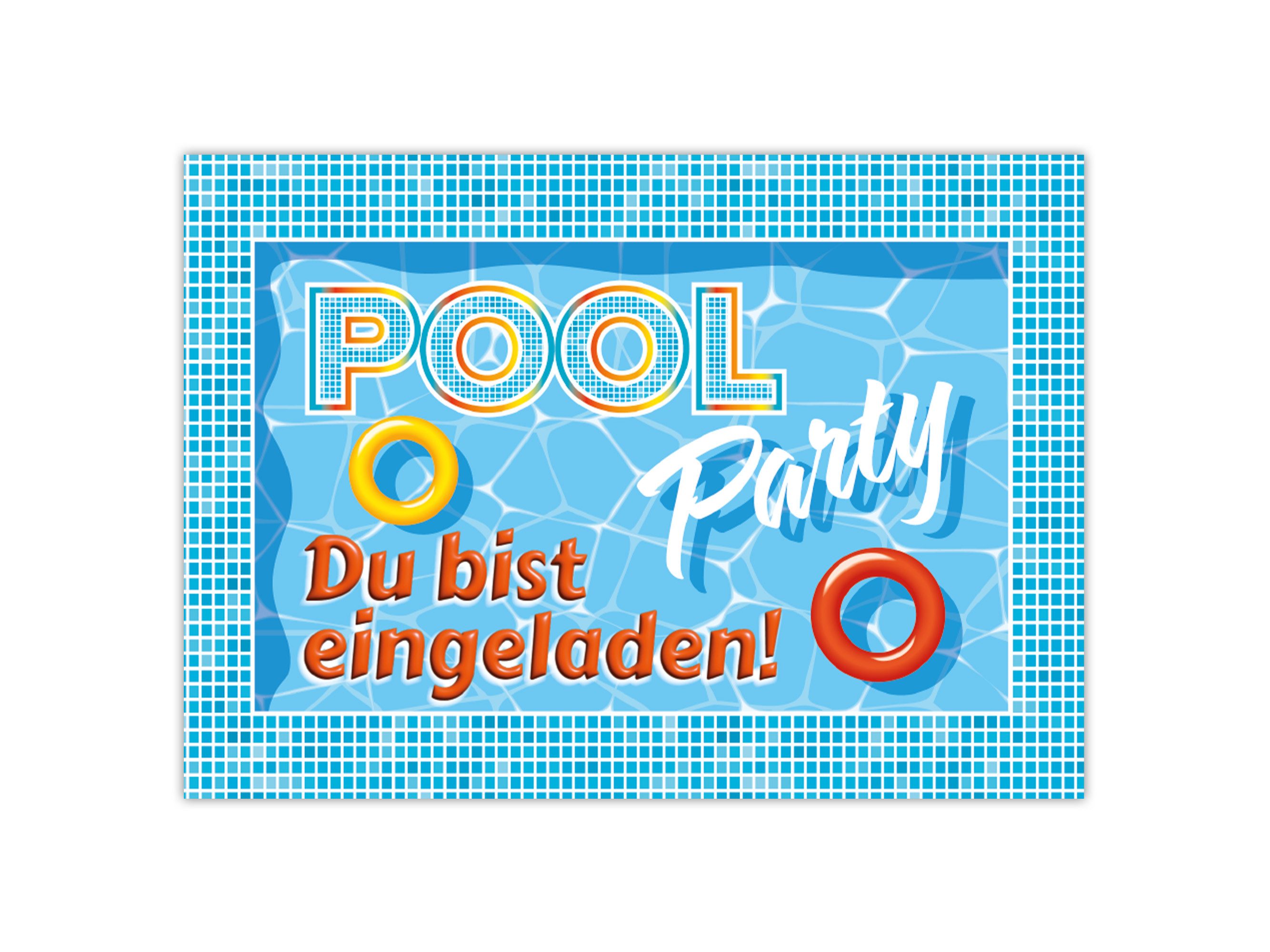 LIMONIA Einladungskarten Pool Party Einladungen zum Kindergeburtstag Karten Schwimmbad blau, süße Einladungskarten Pool Party zum Geburtstag See Bad
