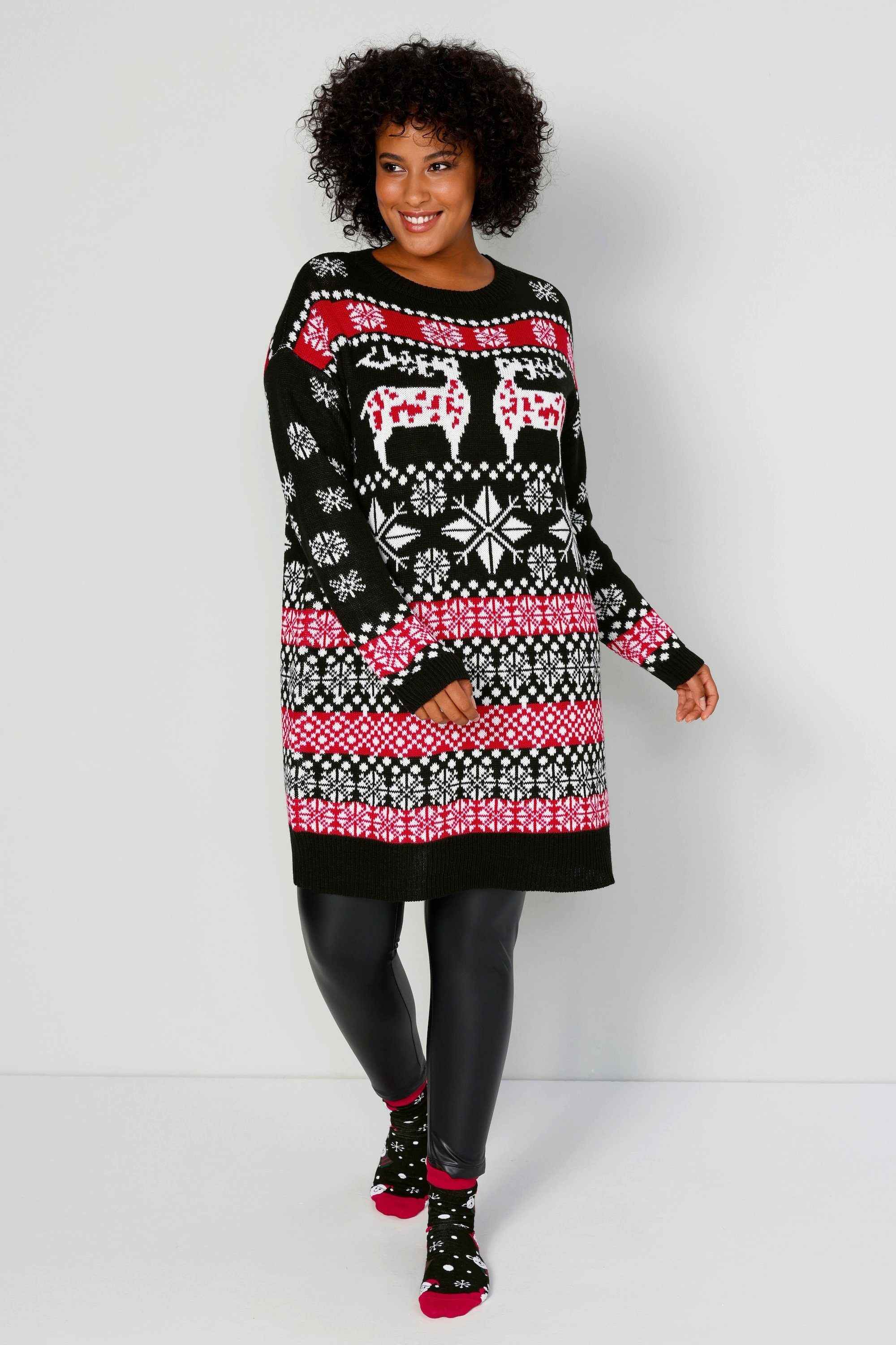 Angel of Style Fleecepullover Long-Norwegepullover oversized Rundhals Langarm