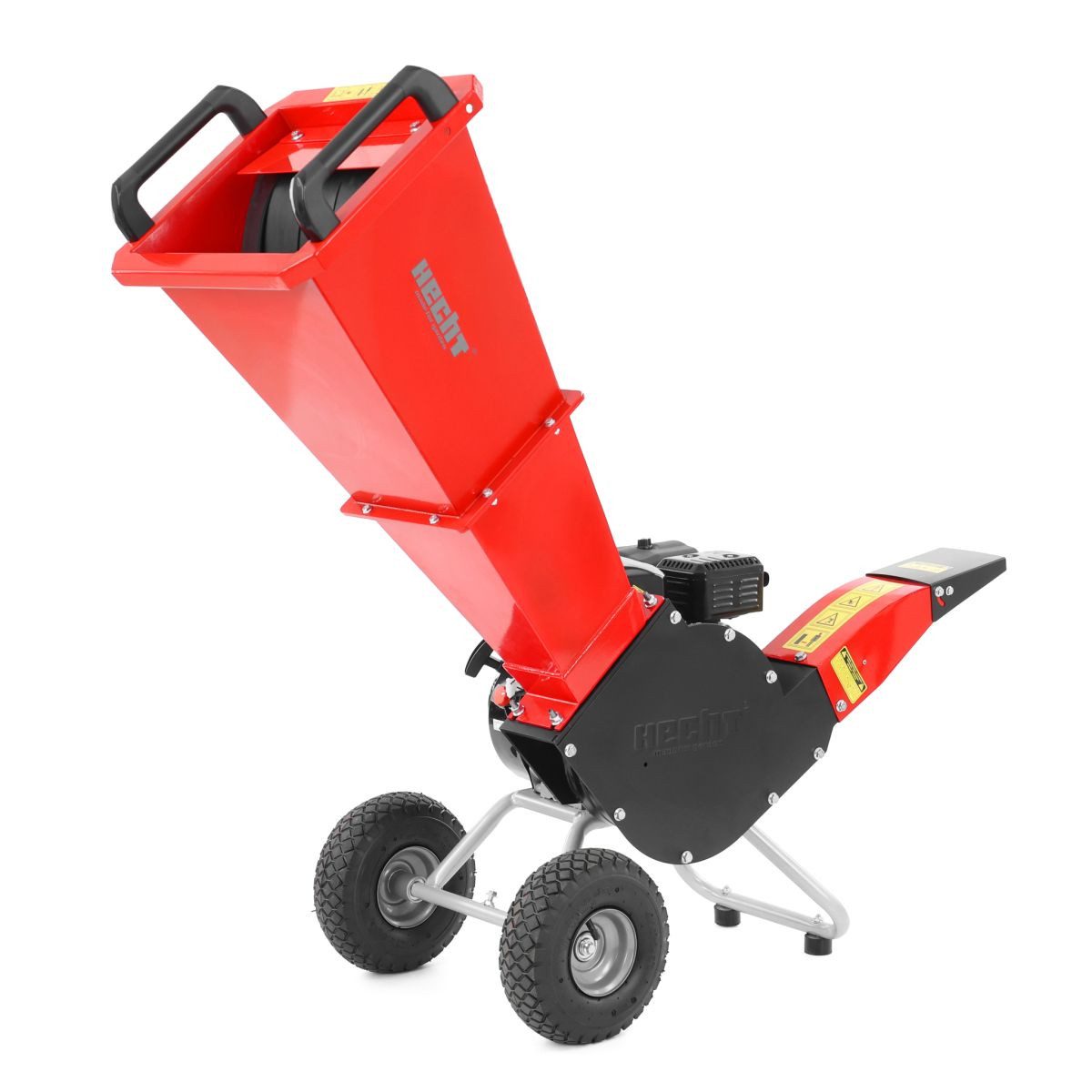 Hecht Messerhäcksler Gartenhäcksler 6206, 2 scharfe Wendemesser, Trommelsystem, 7 cm max. Astdurchmesser, 4,3 kW / 5,8 PS, Luftbereifung, verstellbarer Auswurfschacht
