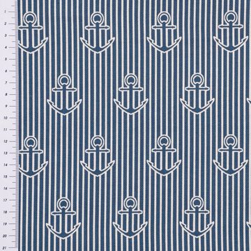 Vorhang SCHÖNER LEBEN. Vorhang Iconic Anchor Stripe Anker Streifen blau weiß 2, SCHÖNER LEBEN., Smokband (1 St), blickdicht, Baumwolle, handmade, made in Germany, vorgewaschen