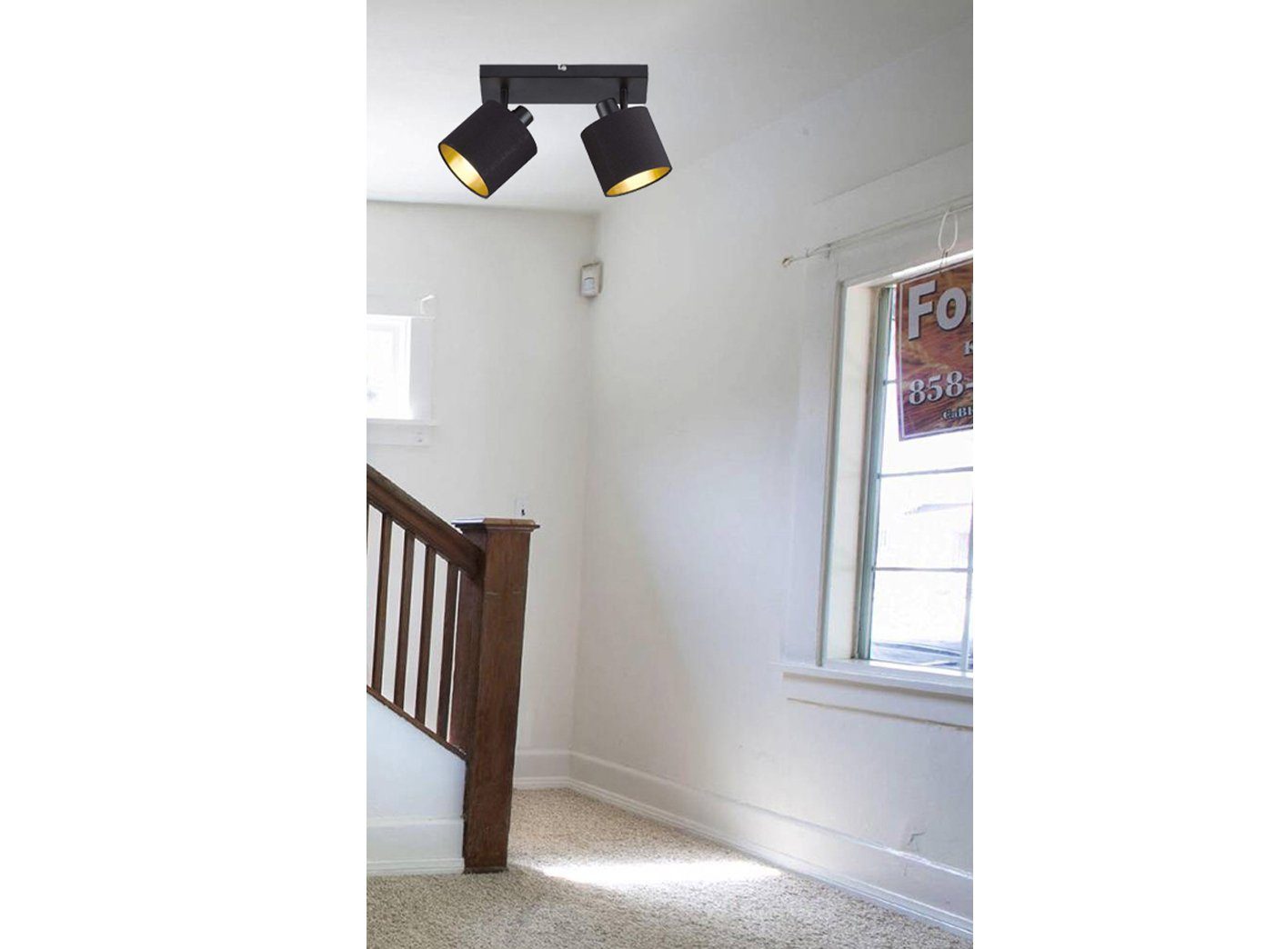 Reality Leuchten LED Deckenstrahler, Dimmfunktion, LED wechselbar, Warmweiß, innen Lampenschirme Stoff Treppenhaus & Ankleidezimmer Schwarz, B 28cm