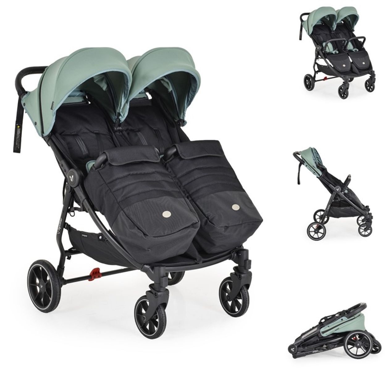 Cangaroo Geschwisterwagen Zwillingskinderwagen 2Gether, Fußabdeckungen, Aluminiumrahmen, faltbar