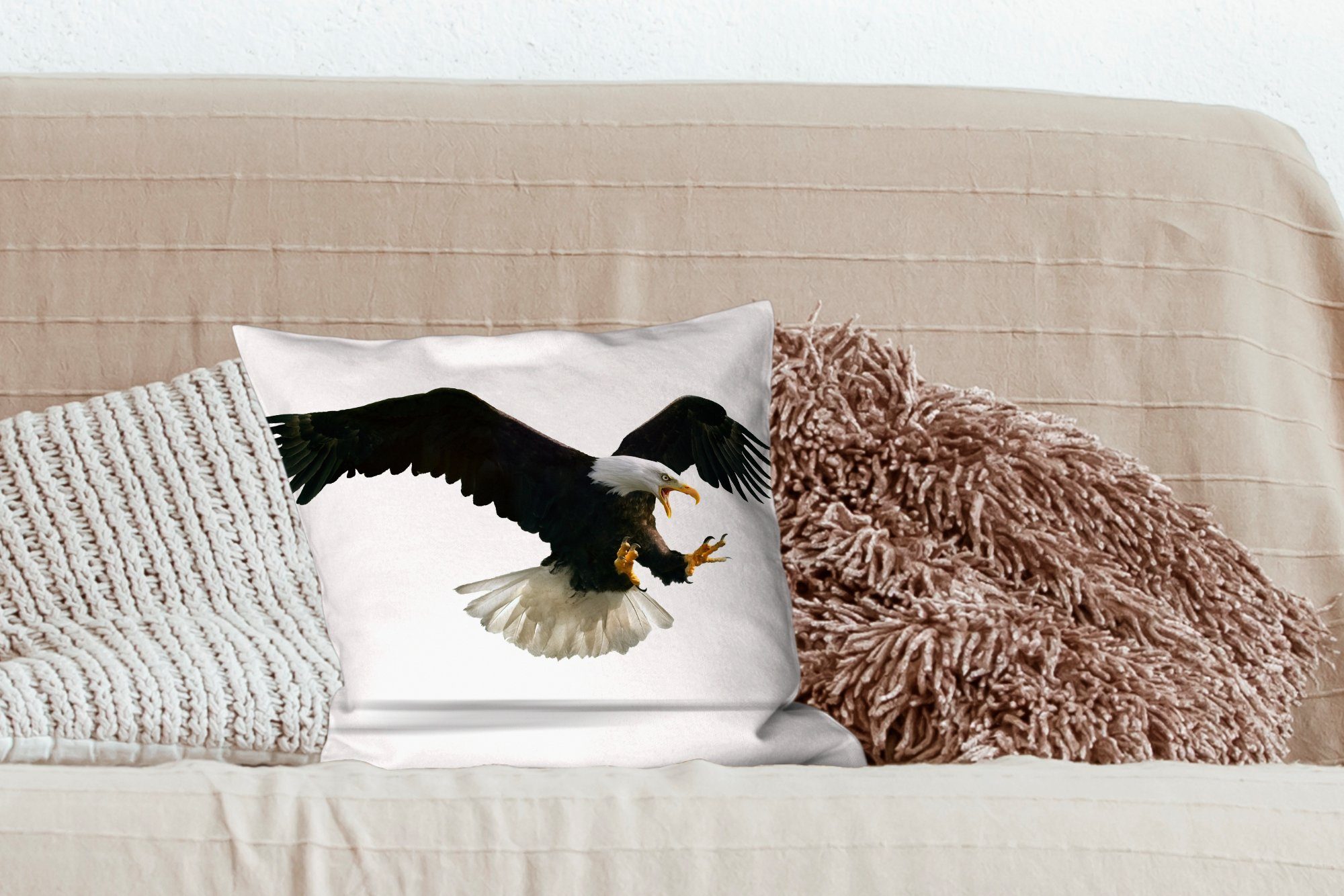 MuchoWow Dekokissen Adler - Vogel Sofakissen Wohzimmer, Weiß, - mit Füllung Zierkissen Deko, Schlafzimmer, für