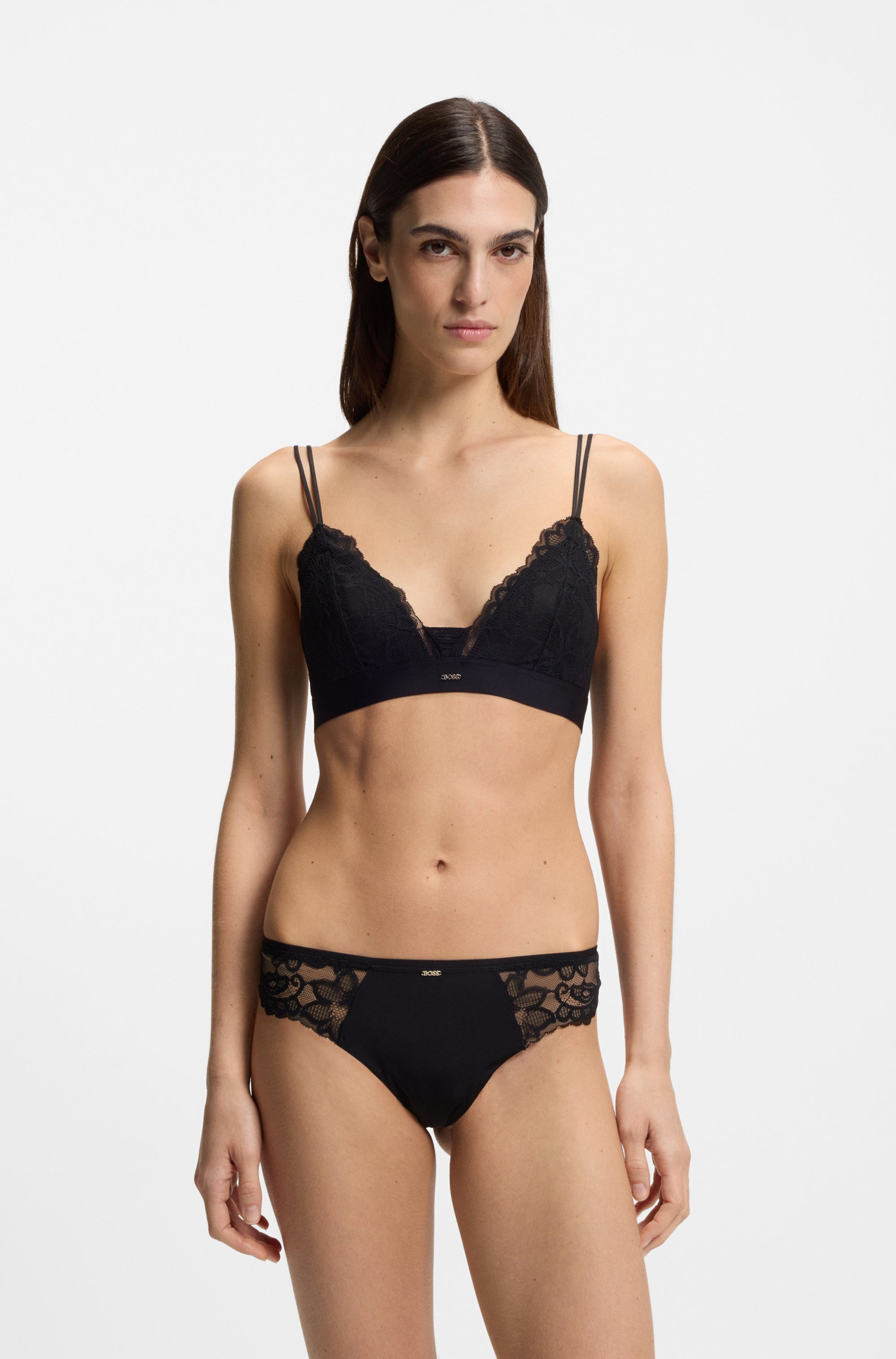 BOSS Tanga BLOSSOM aus Spitze mit plissiertem Mesh und goldenem Anhänger günstig online kaufen