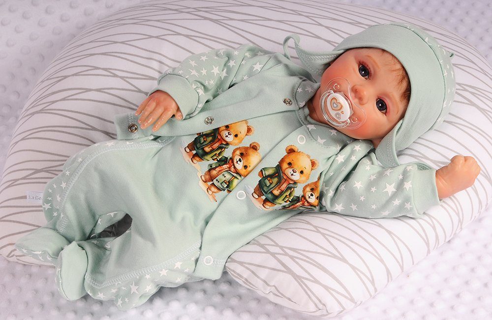 La Bortini Strampler, Jäckchen & Mütze Strampler Mütze und Hemdchen Set Baby Anzug 3tlg mit Sternchen aus reiner Baumwolle, 44 50 56 62 68 74