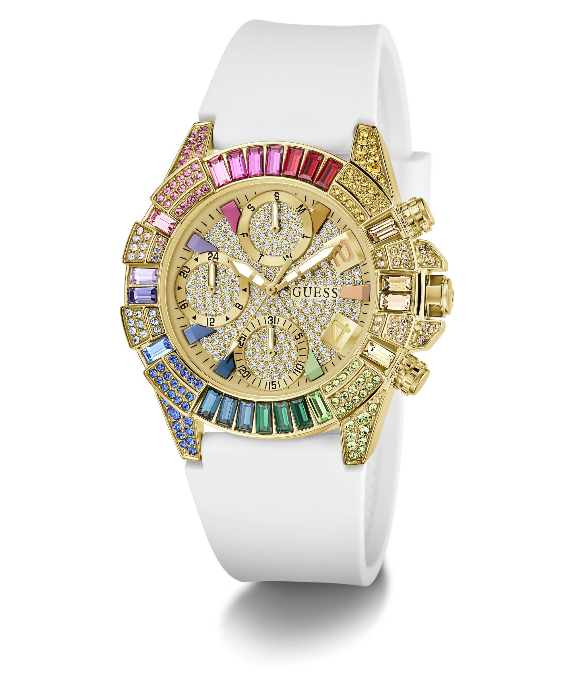 Guess Multifunktionsuhr TRUE GW1047L2, Quarzuhr, Armbanduhr, Damenuhr, Silikonarmband, analog, Wochentag, Tag