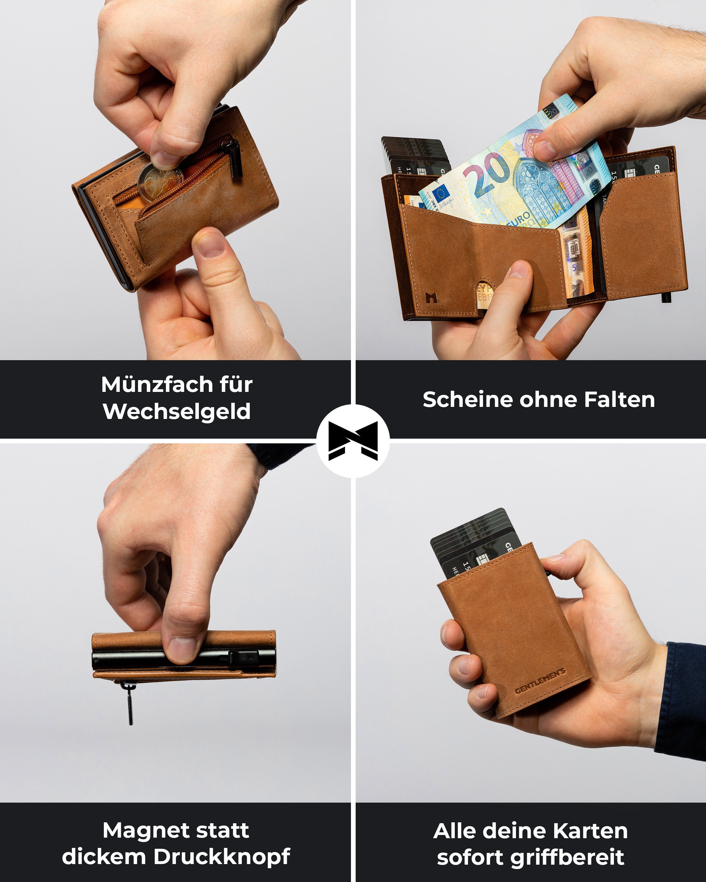 Gentlemen's Geldbörse Cardholder - Kreditkartenetui mit Münzfach & RFID-Schutz Smart Wallet, Kleiner Geldbeutel für Herren - Herren Portemonnaie mit Scheinfach