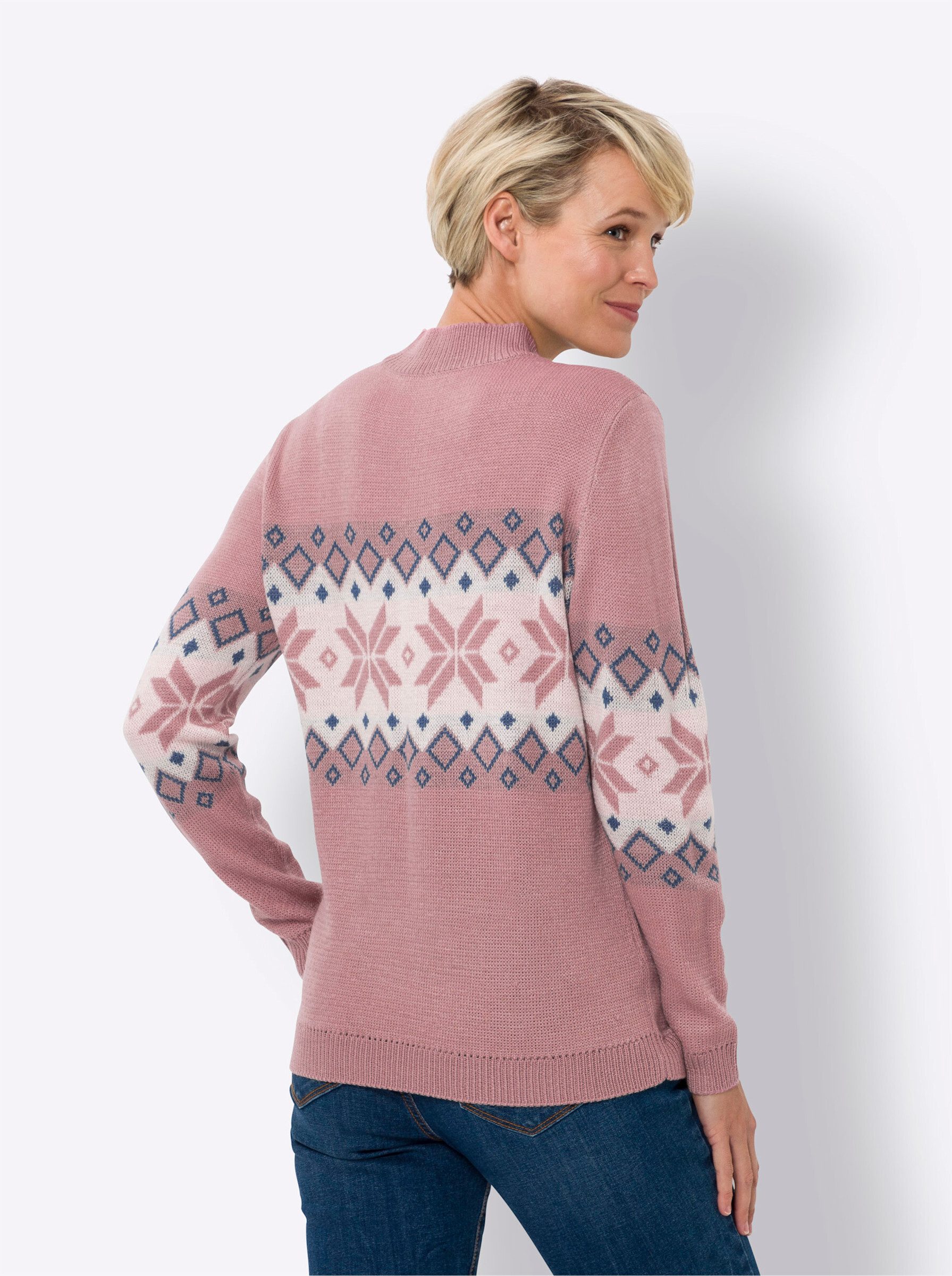 Sieh an! Strickpullover Stehkragen-Pullover Langarm Jacquard günstig online kaufen