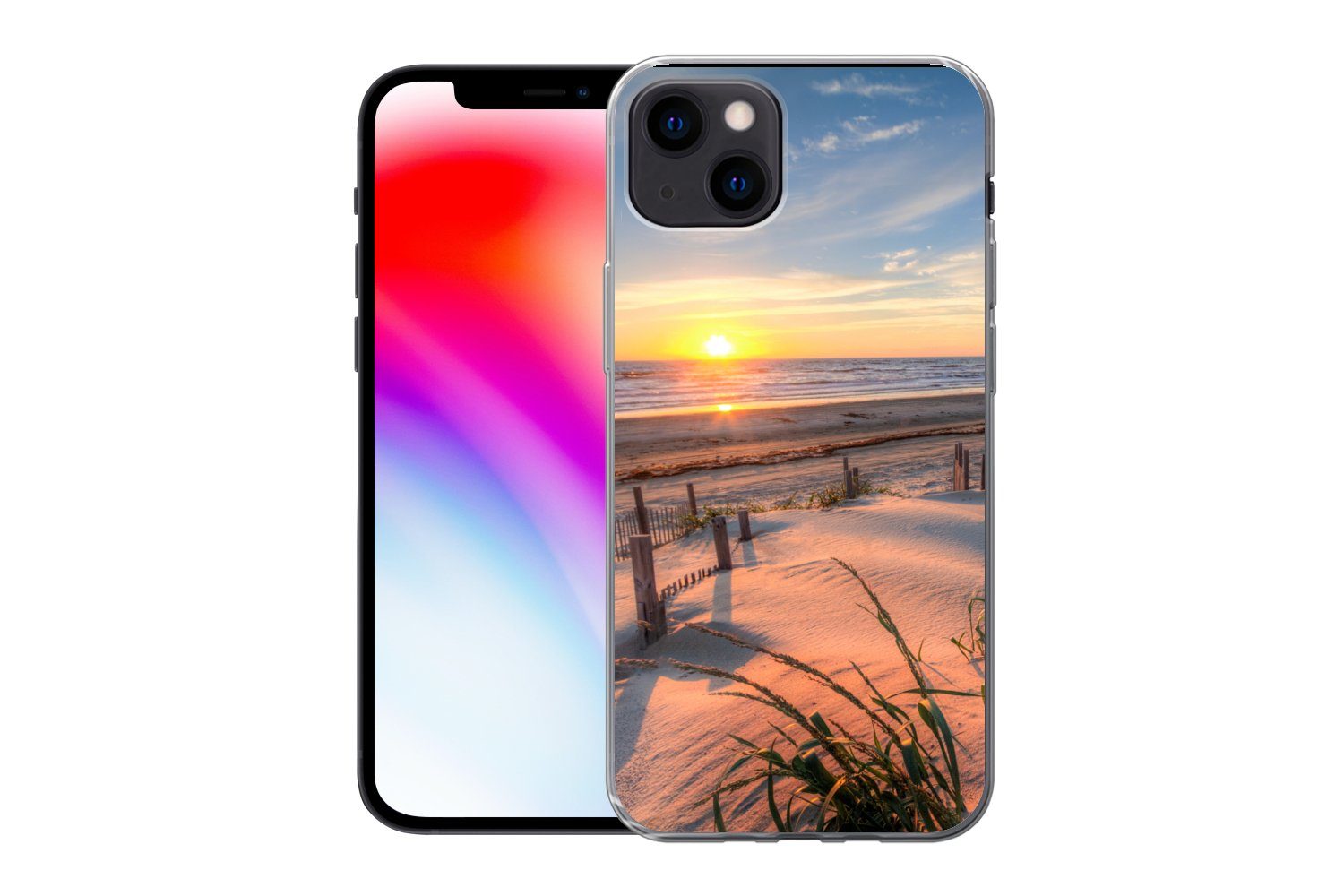 MuchoWow Handyhülle für Apple iPhone 13 Strand - Meer - Düne - Sonnenuntergang - Landschaf, Smartphone-Bumper, Print, Handy Schutzhülle Dünn