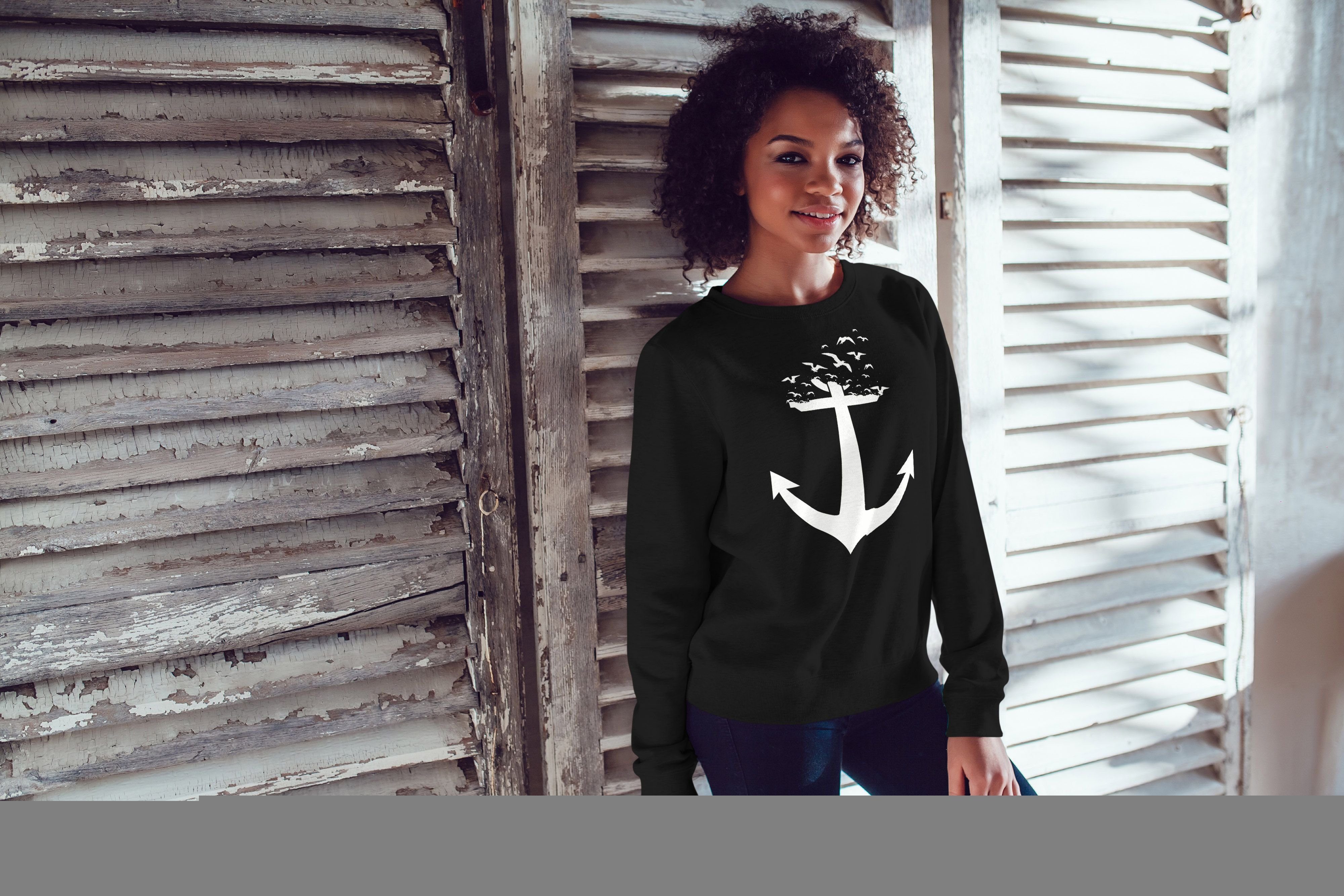 Neverless Sweatshirt Pulli Anker Sweater Aufdruck Trend Print Neverless® Damen Vögel schwarz Sweatshirt Rundhals-Pullover