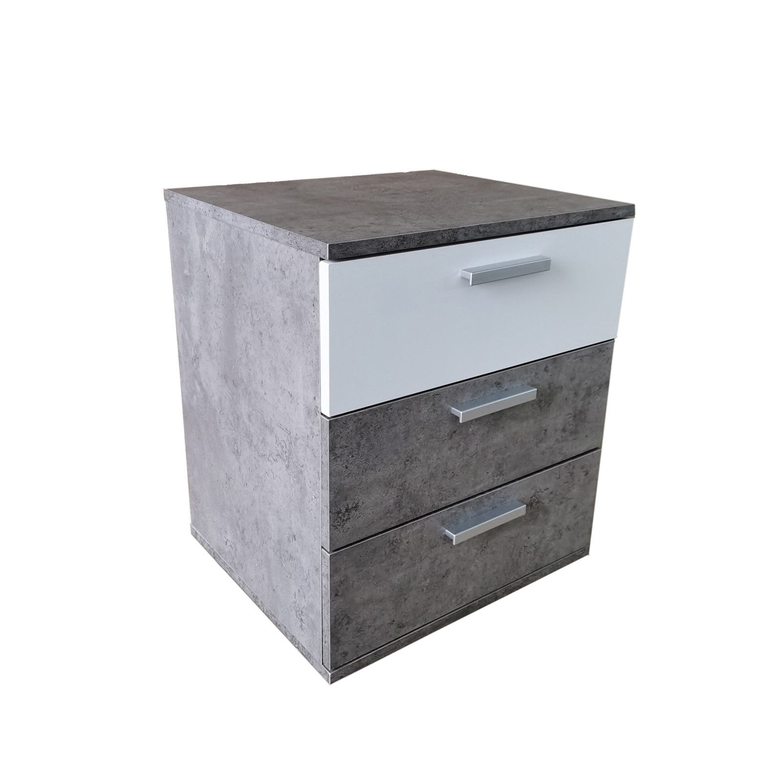HTI-Living Nachtschrank Nachtkommode 3 Schubladen Nina Beton Weiß 2er-Set ( günstig online kaufen