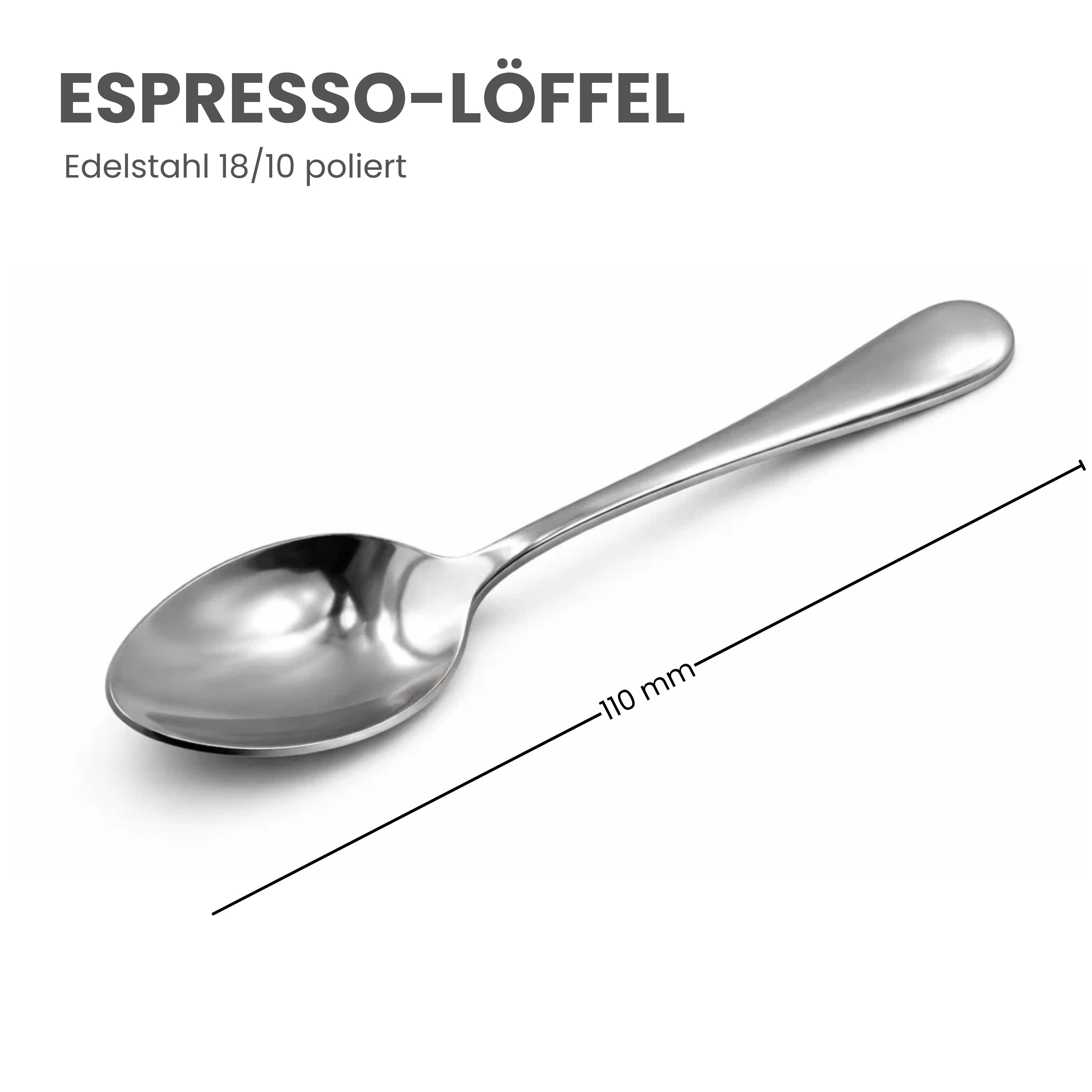 mikken Espressolöffel 6er Set Espressolöffel Edelstahl 18/10 poliert – 11 cm (6 Stück), langlebig, poliert, Dessertlöffel