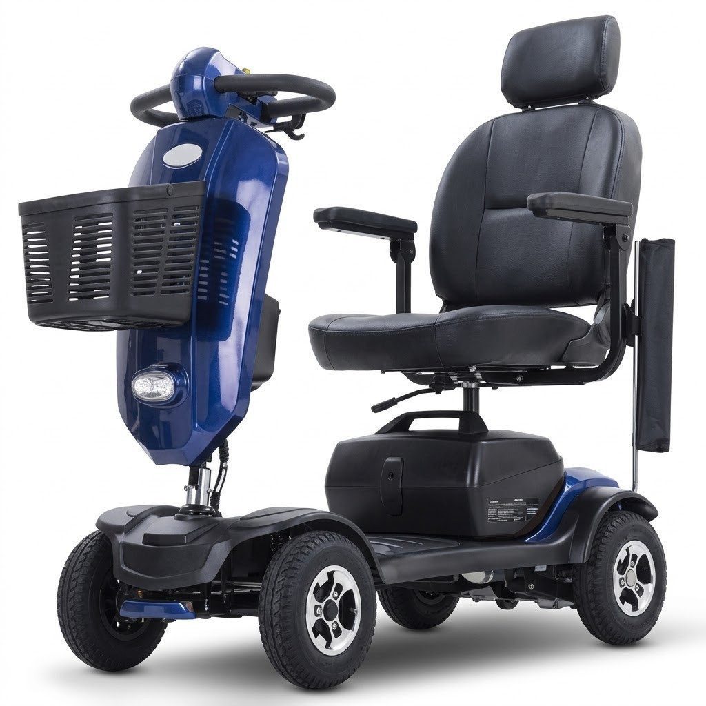kowdom Elektromobil E-Mobil Senioren 6km/h faltbar 25km 360° Sitz USB führerscheinfrei, 300 W, (Einzelgerät, Einzelgerät), faltbar 990x510mm, 360° Sitz, Kopfstütze, Federung, USB, Windschutz