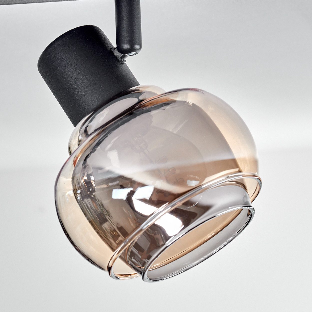 hofstein Deckenleuchte Deckenlampe aus Metall/Glas in Schwarz/Bernsteinfarben/Rauchfarben, ohne Leuchtmittel, modernen Retro/Vintage-Design Leuchte, Glasschirme – Bild 3 von 5