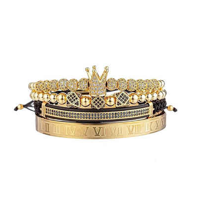 UNIQAL.de Edelstahlarmband Set »Edelstahlarmband SET Herren "ROYAL KING" vergoldet - Set 4-Armbänder« (Edelstahl, Casual Style, handgefertigt), mit Zirkonia