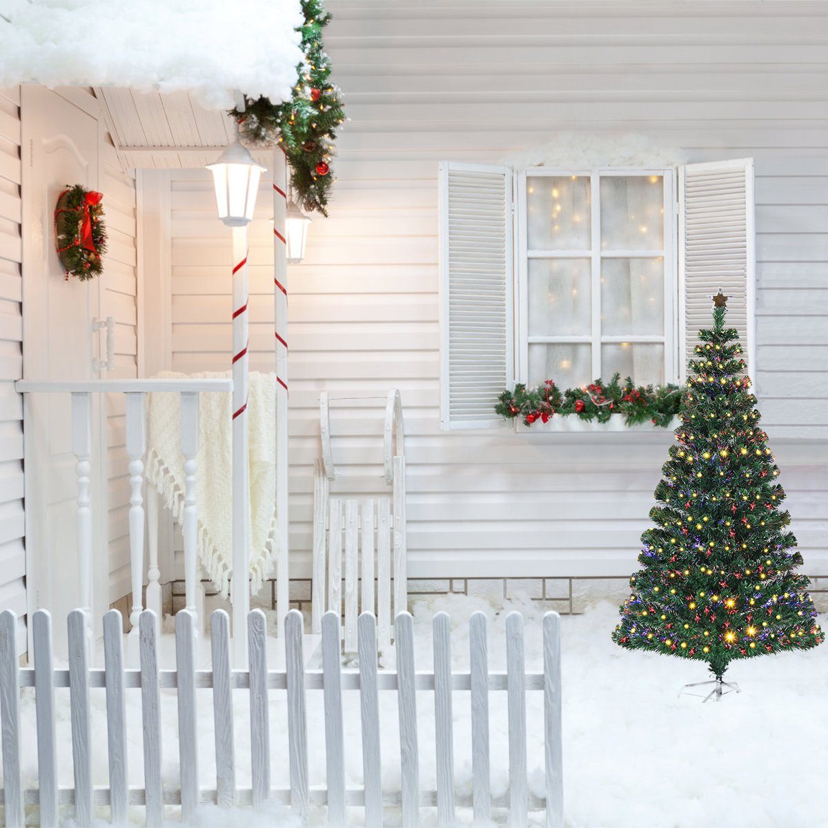 Nadeln 8 Weihnachtsbaum, Blink-Modi PVC Tannenbaum & COSTWAY Künstlicher LED