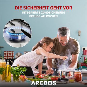 Arebos Gas-Kochfeld Gasherd AR-HE-GH58, Edelstahl, Geeignet für Erdgas oder Propangas, Gasherd, Gaskocher