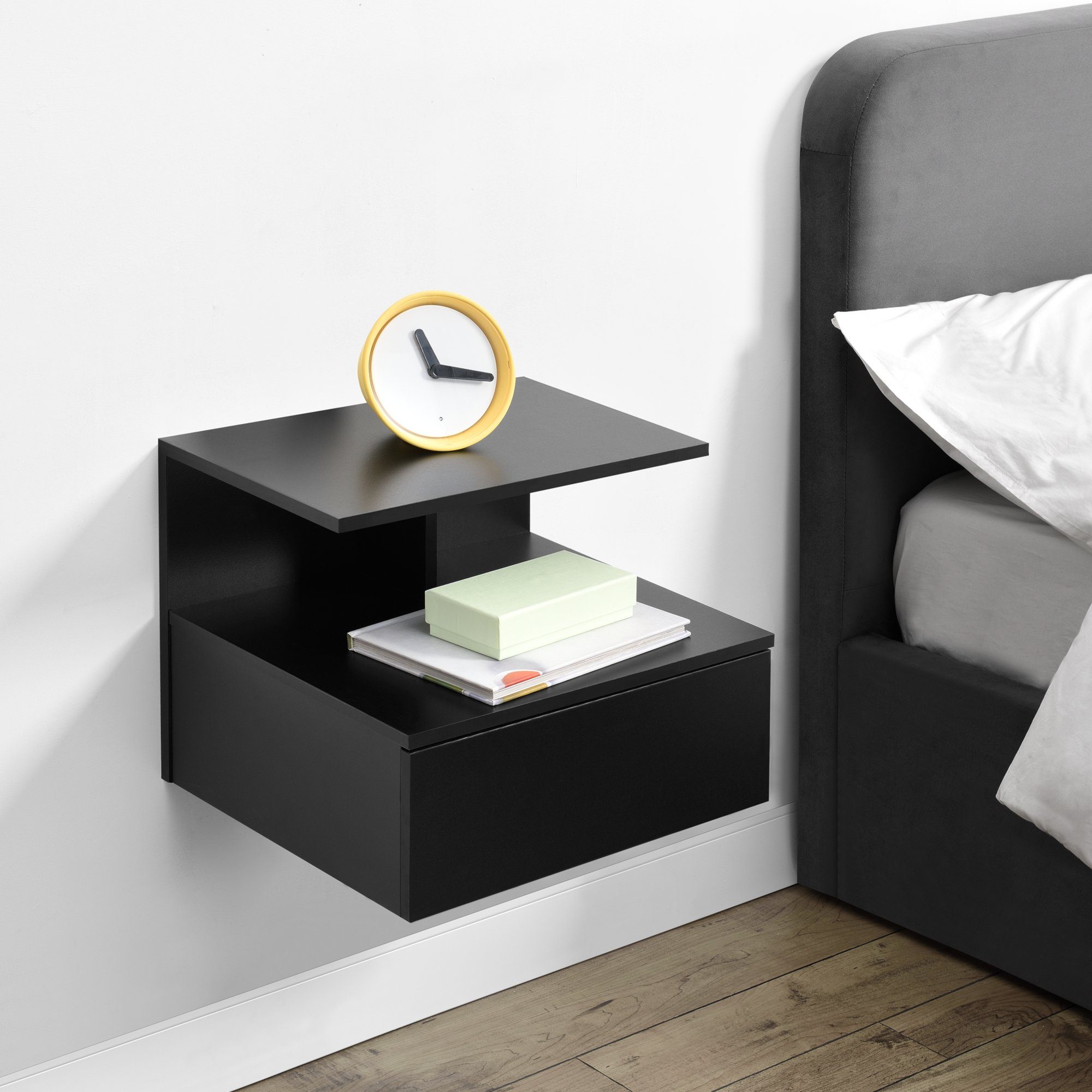 en.casa Wandboard, »Amberg« Nachttisch hängend 40x35x31 cm Schwarz günstig online kaufen