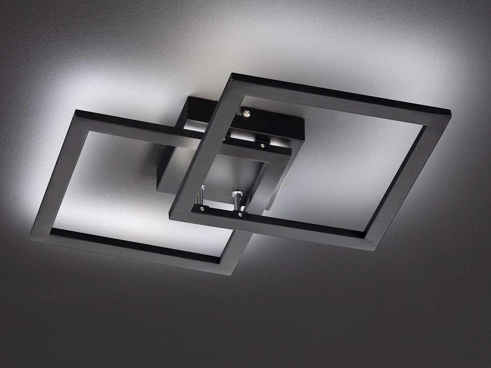 WOFI LED Deckenleuchte, LED Warmweiß, matt Schwarz Kücheninsel Schwarz, Decken-Beleuchtung flach, indirekte fest Lampe 34x34cm integriert