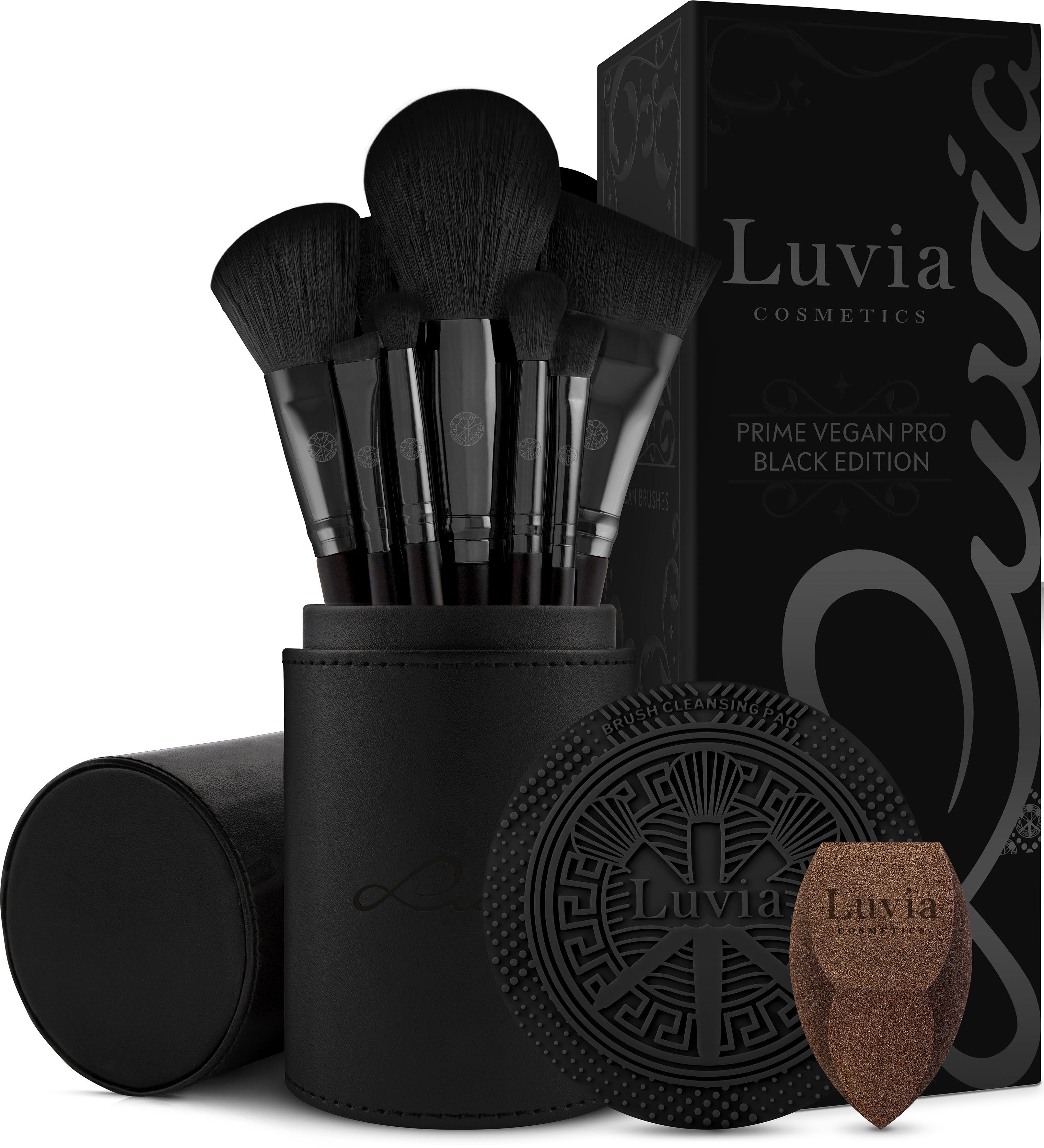 Luvia Cosmetics Kosmetikpinsel-Set Prime Vegan Pro Black Edition, 15 tlg. | Make-Up-Pinsel