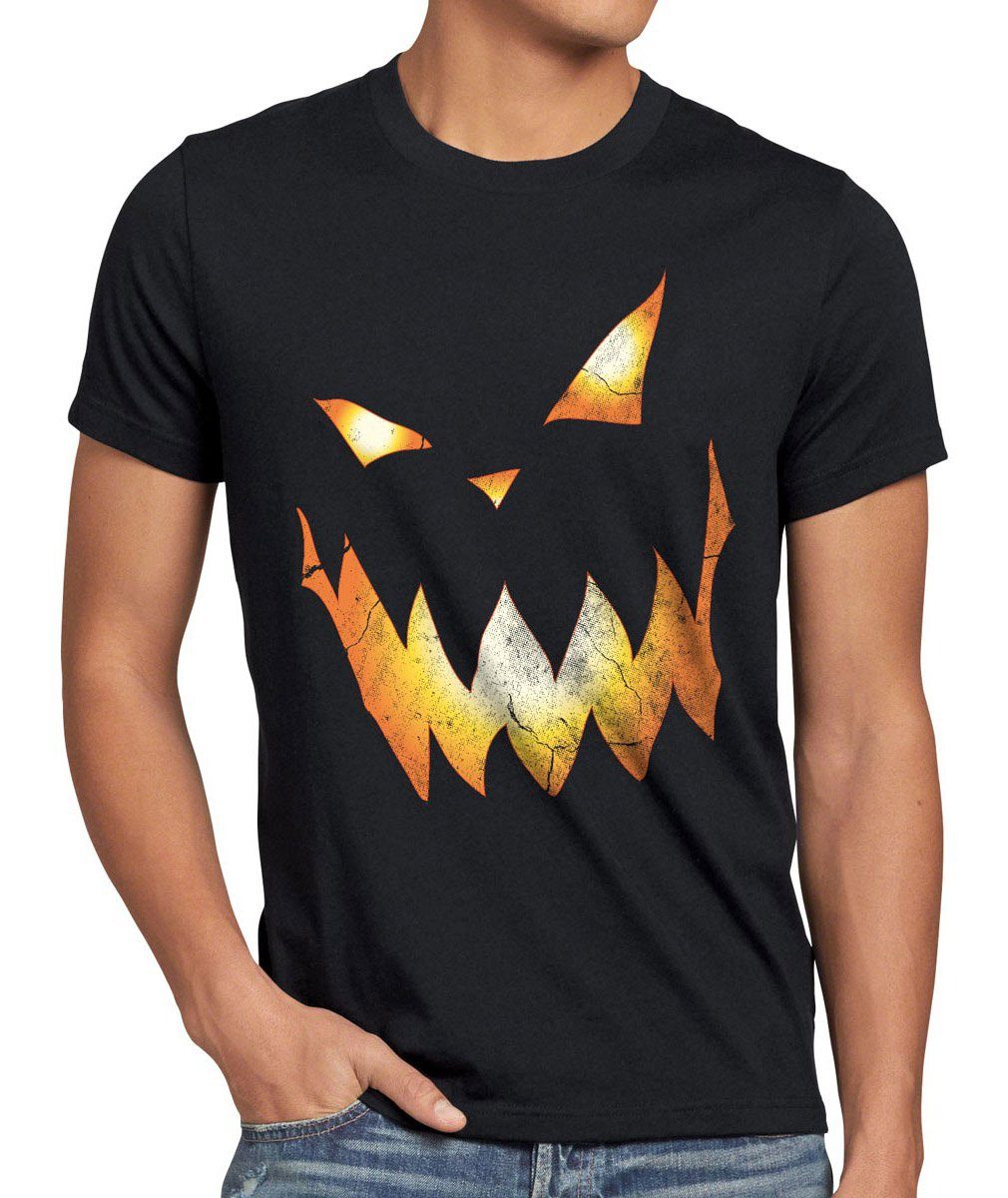 Herren Kostüm Kürbiskopf Kürbis schwarz Spuk Party Geist Halloween style3 Kopf Fasching Print-Shirt T-Shirt