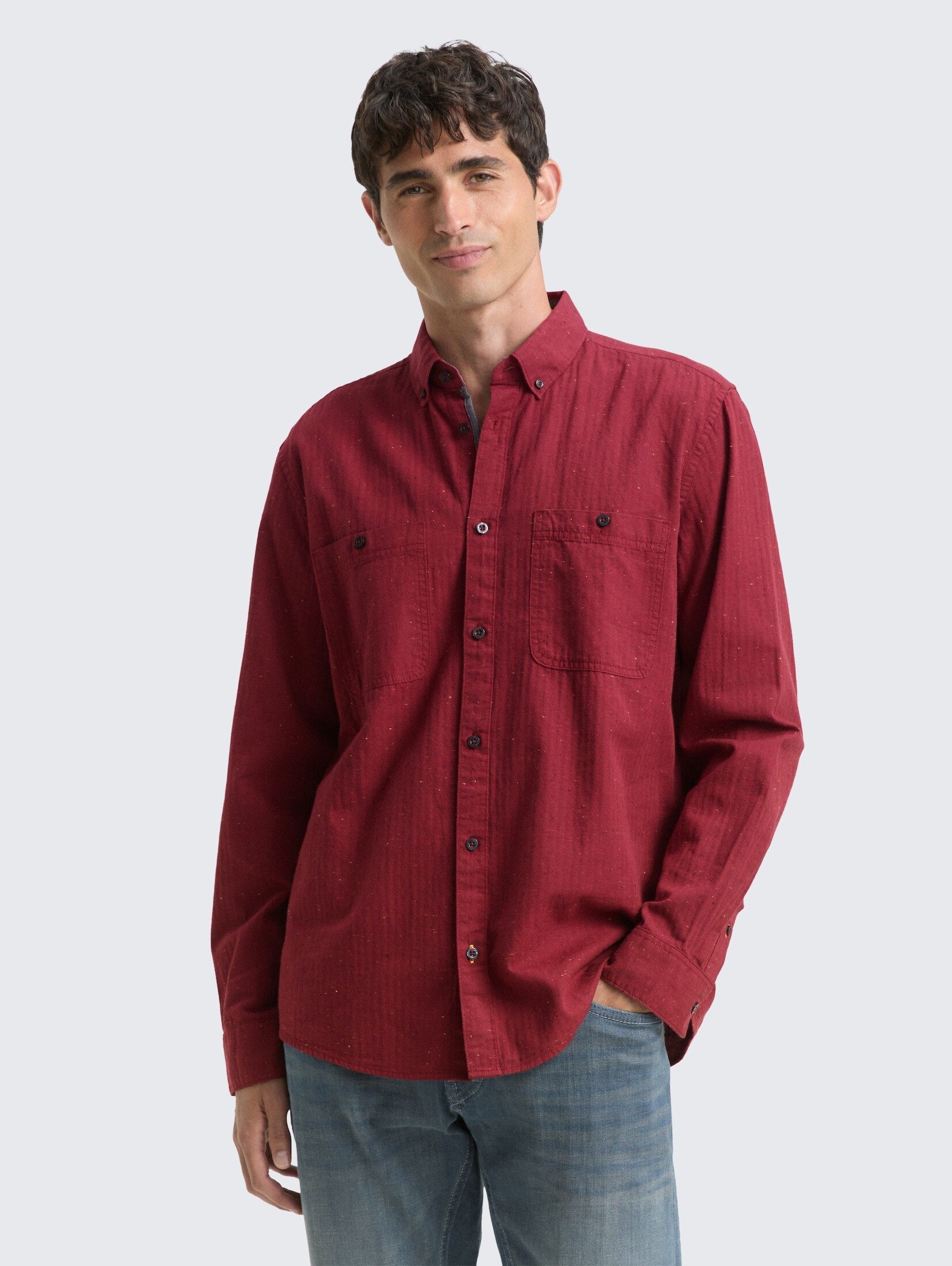 TOM TAILOR Langarmhemd Blusen & Shirts Regular Fit Hemd in Melange-Optik günstig online kaufen