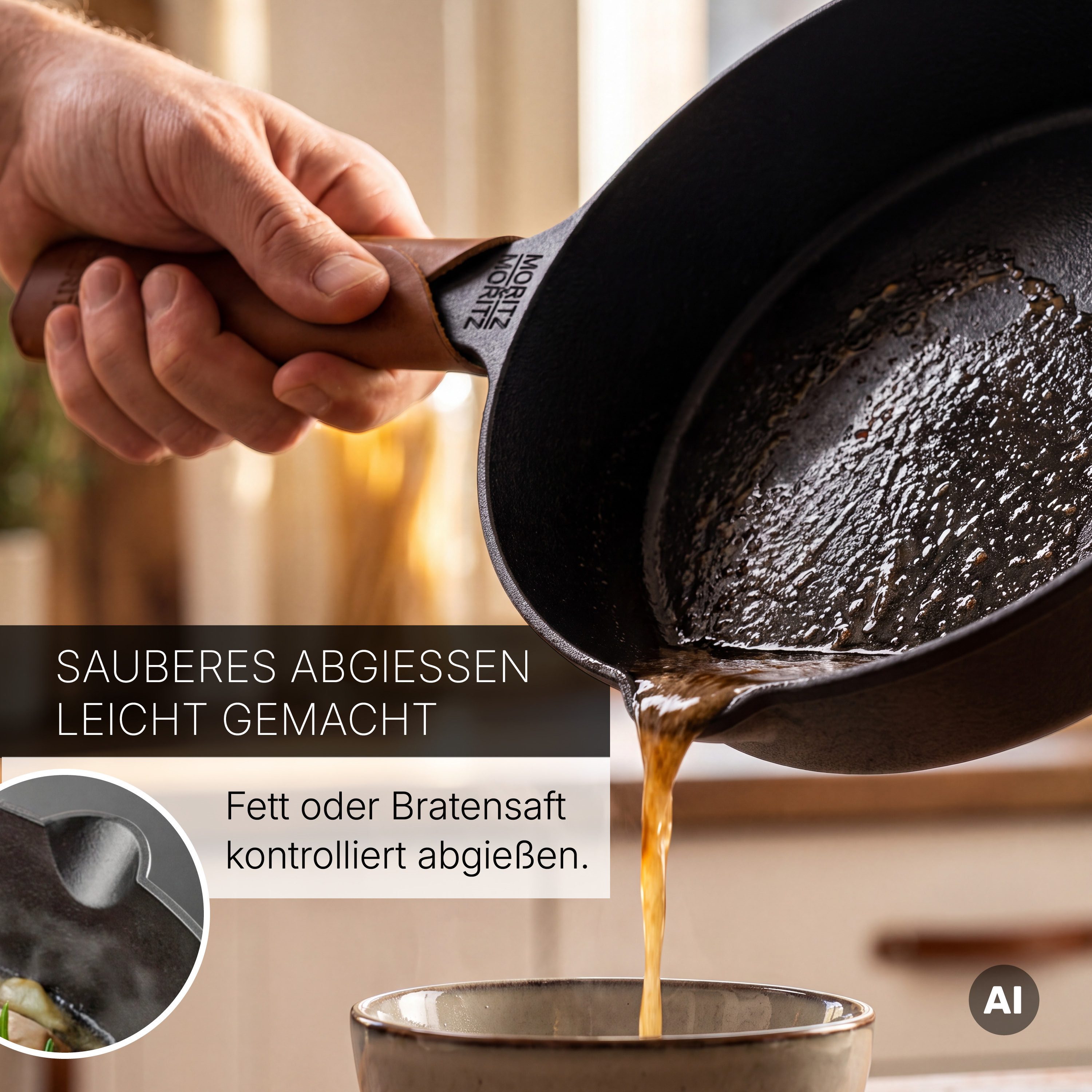 Moritz & Moritz Bratpfanne Gusseisenpfanne 28cm, Gusseisen (Set), Alle Herdarten Ofen & Grill geeignet, Voreingebrannt – Bild 5 von 5