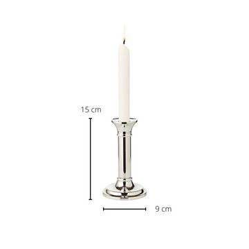 EDZARD Kerzenleuchter Fiona, Kerzenständer mit Silber-Optik, Kerzenhalter für Stabkerzen, versilbert und anlaufgeschützt, Höhe 15 cm