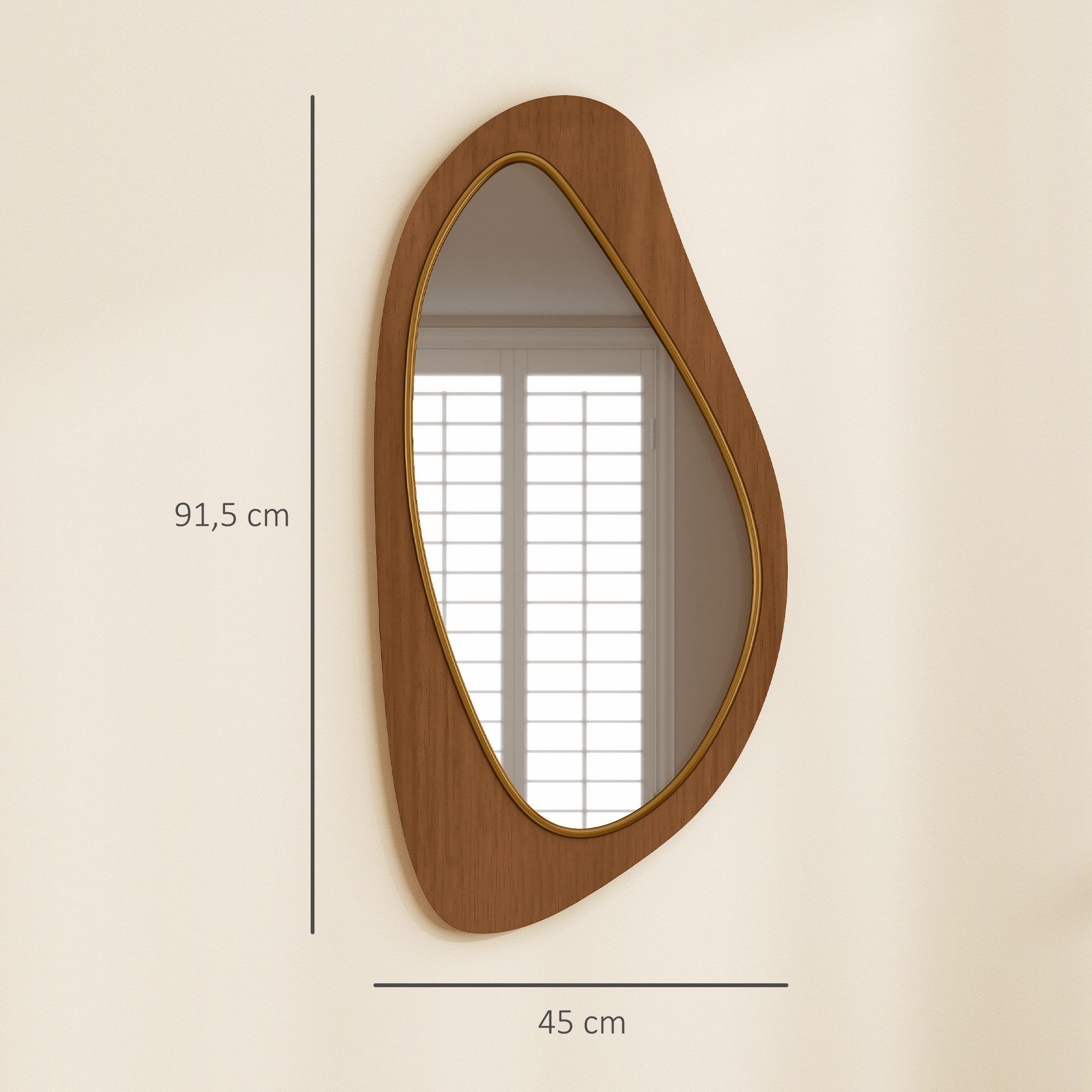 HOMCOM Wandspiegel Fenster Spiegel mit Kieferfurnierrahmen Dekorativer (Flurspiegel, 1-St., Hängespiegel), für Schlafzimmer, Wohnzimmmer, Naturholz