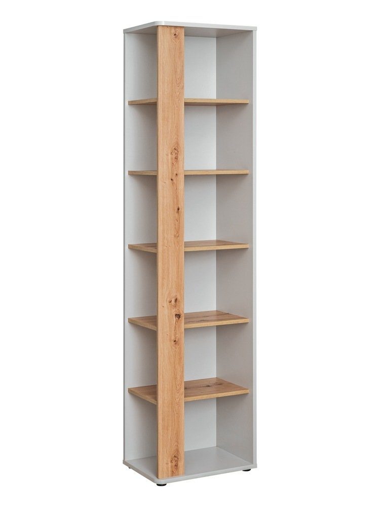 Stylefy Kinderregal Artemisia RG1 Hellgrau/ Eiche, Bücherregal, Kinderregal, mit 5 Einlegeböden, Design Modern, variabel stellbar, aus Holzwerkstoff, mit viel Stauraum
