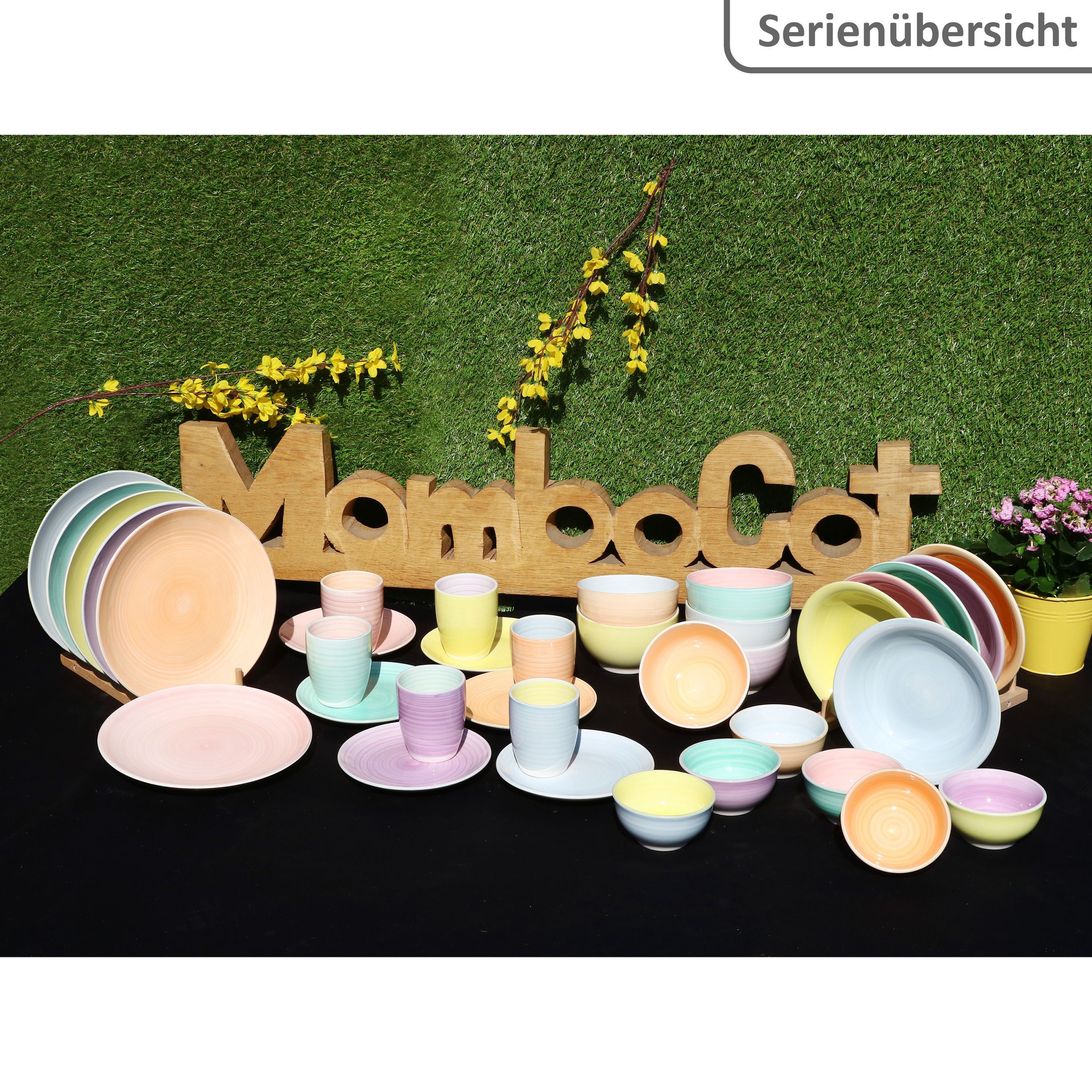 MamboCat Becher Pastello 6er Set Kaffeebecher ohne Henkel 330ml bunt Steingut-Tasse, Steingut – Bild 5 von 5