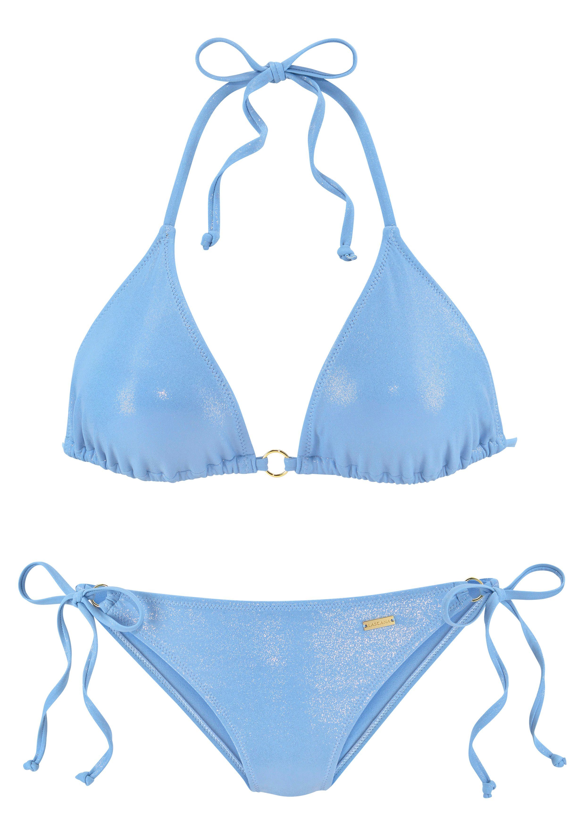 LASCANA Triangel-Bikini mit hellblau goldfarbener Glanzbeschichtung