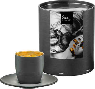 Eisch Espressoglas COSMO COLLECT, Made in Germany, Kristallglas, in Handarbeit mit 24karätigem Gold veredelt, grauer Stein-Look