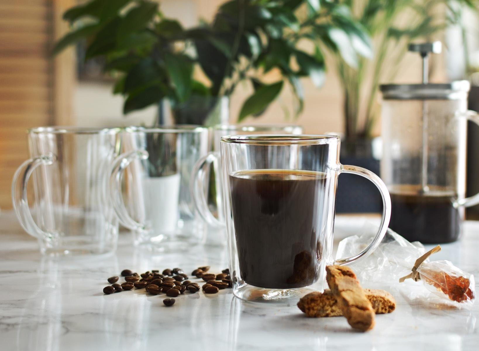 Sendez Thermoglas 4 Doppelwandige Gläser mit Henkel 360ml Latte Macchiato Kaffeegläser, Glas