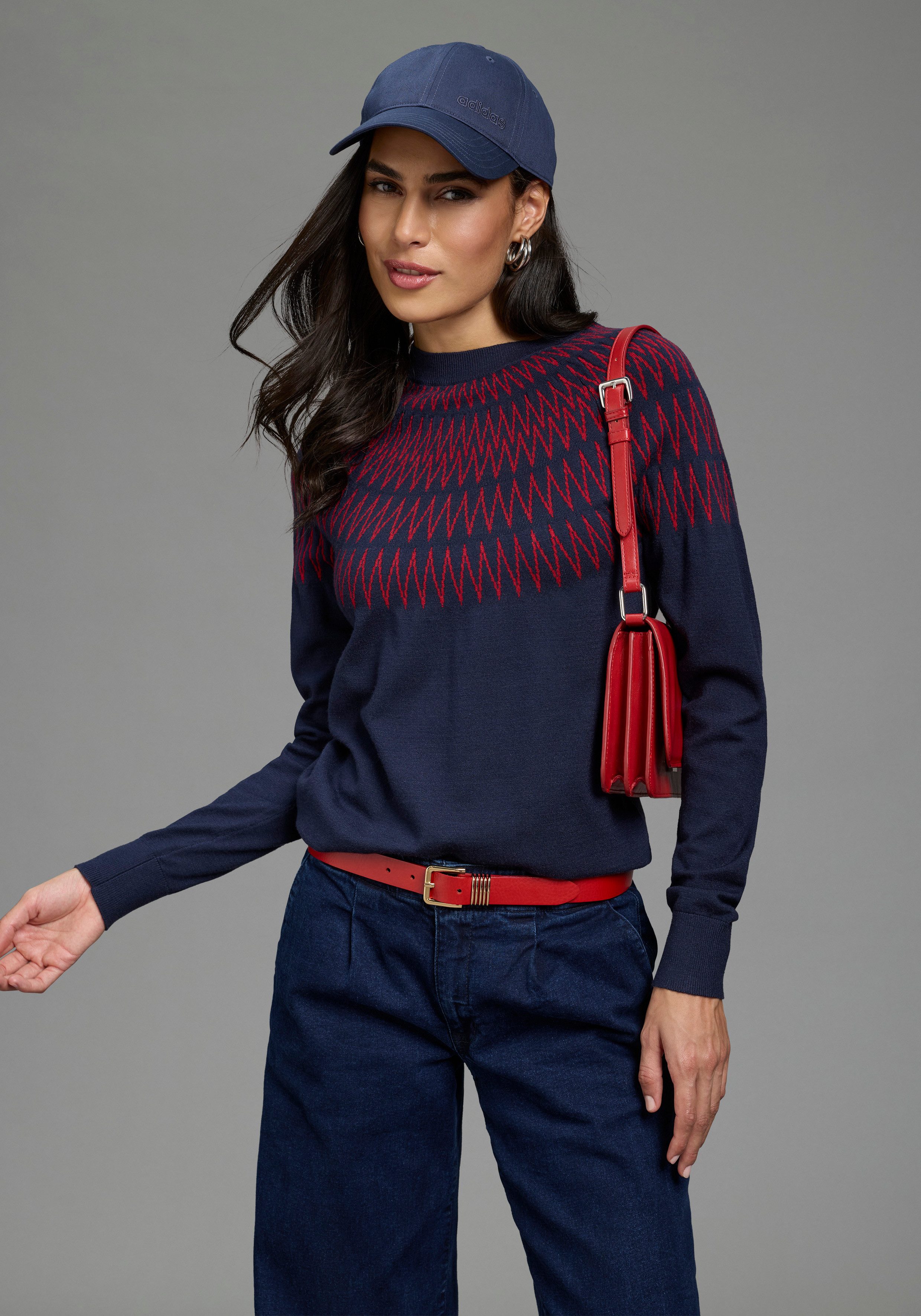 Laura Scott Strickpullover mit figurumspielender Passform aus weicher Viskosemischung, mit Norwegermuster. € 39,99, (€ 39,99 pro 1 Stk).