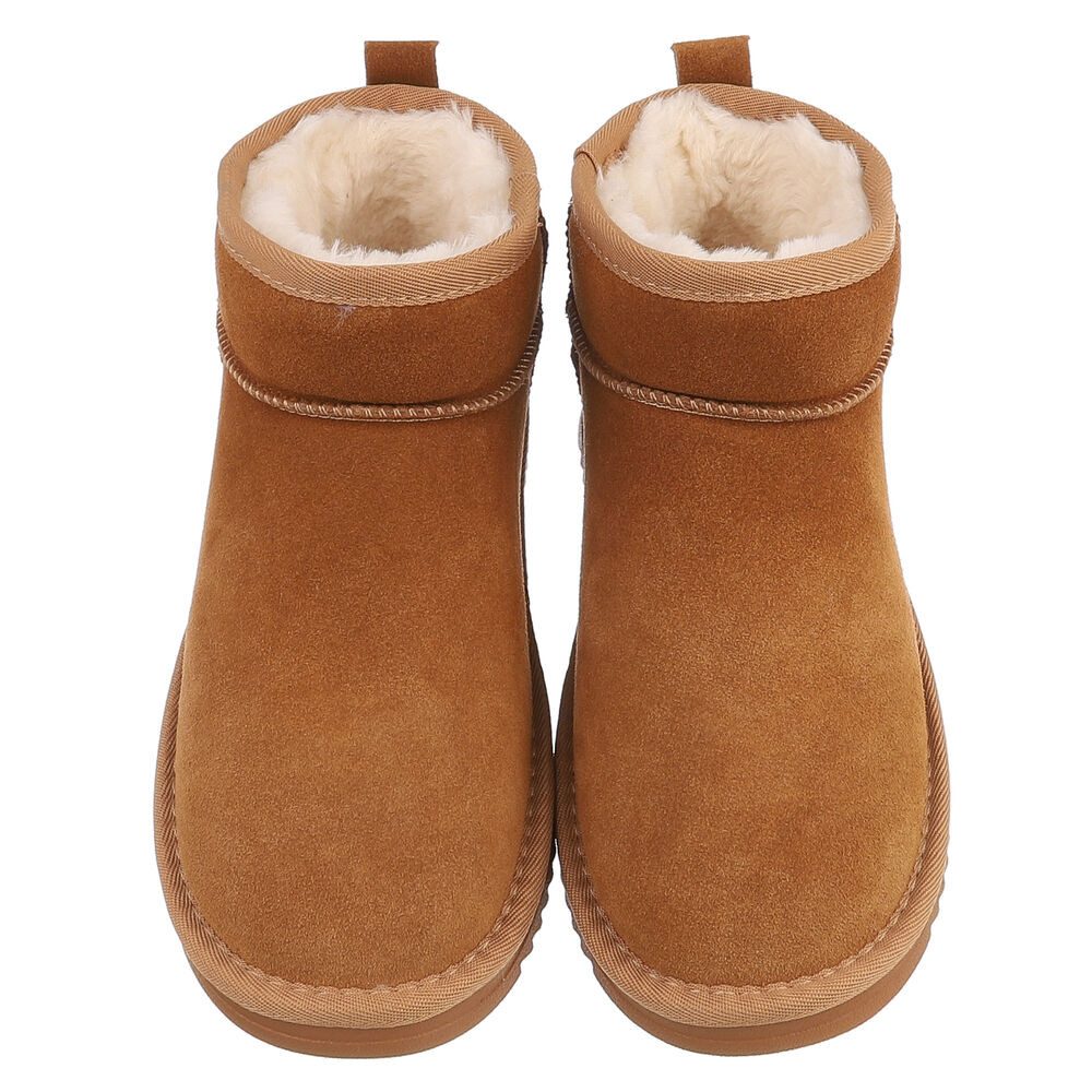 Ital-Design Damen Leder Slip-On Stiefelette mit Profilsohle Snowboots (92214534) Flach Flache Stiefeletten in Camel – Bild 4 von 5