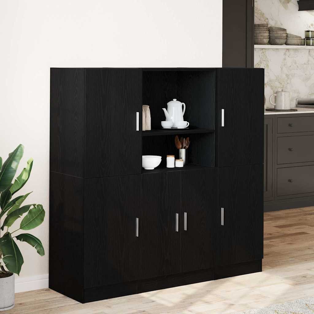 vidaXL Regal 3-tlg. Küchenschrank-Set Schwarz Holzwerkstoff, günstig online kaufen