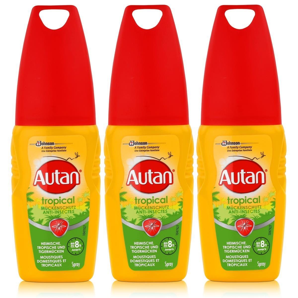 Autan Insektenspray Autan Mückenschutz Tropical Pumpspray 100ml - Bis zu 8h Schutz (3er Pa