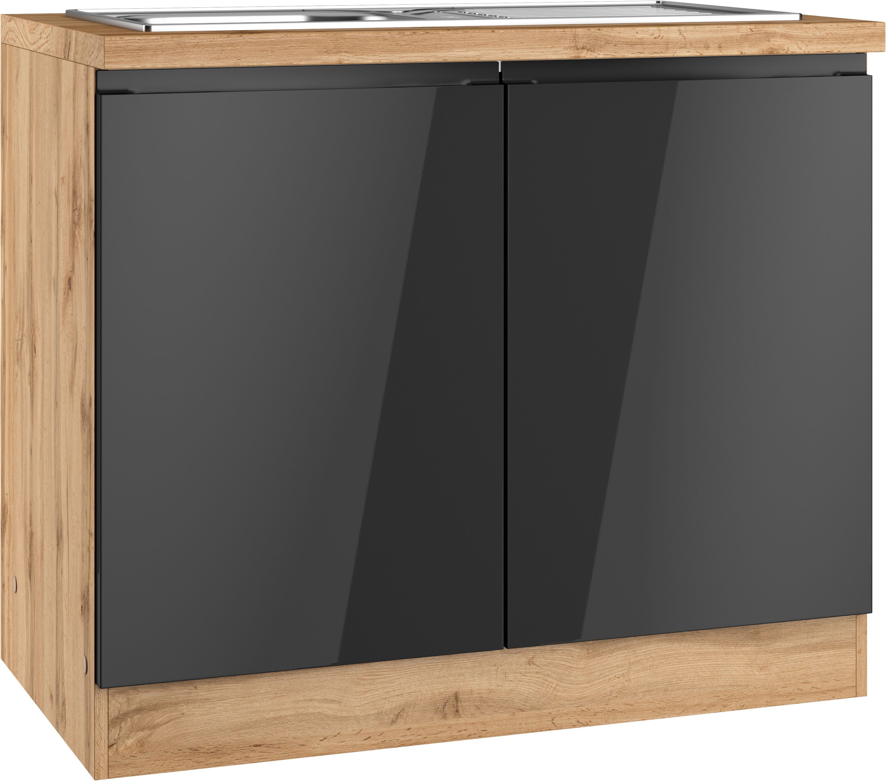 KOCHSTATION Spülenschrank KS-Virginia,neu in verbesserter Ausführung (Stauraum, Softclose, ohne Armatur) Breite 100 cm, inklusive Einbauspüle, Soft-Close